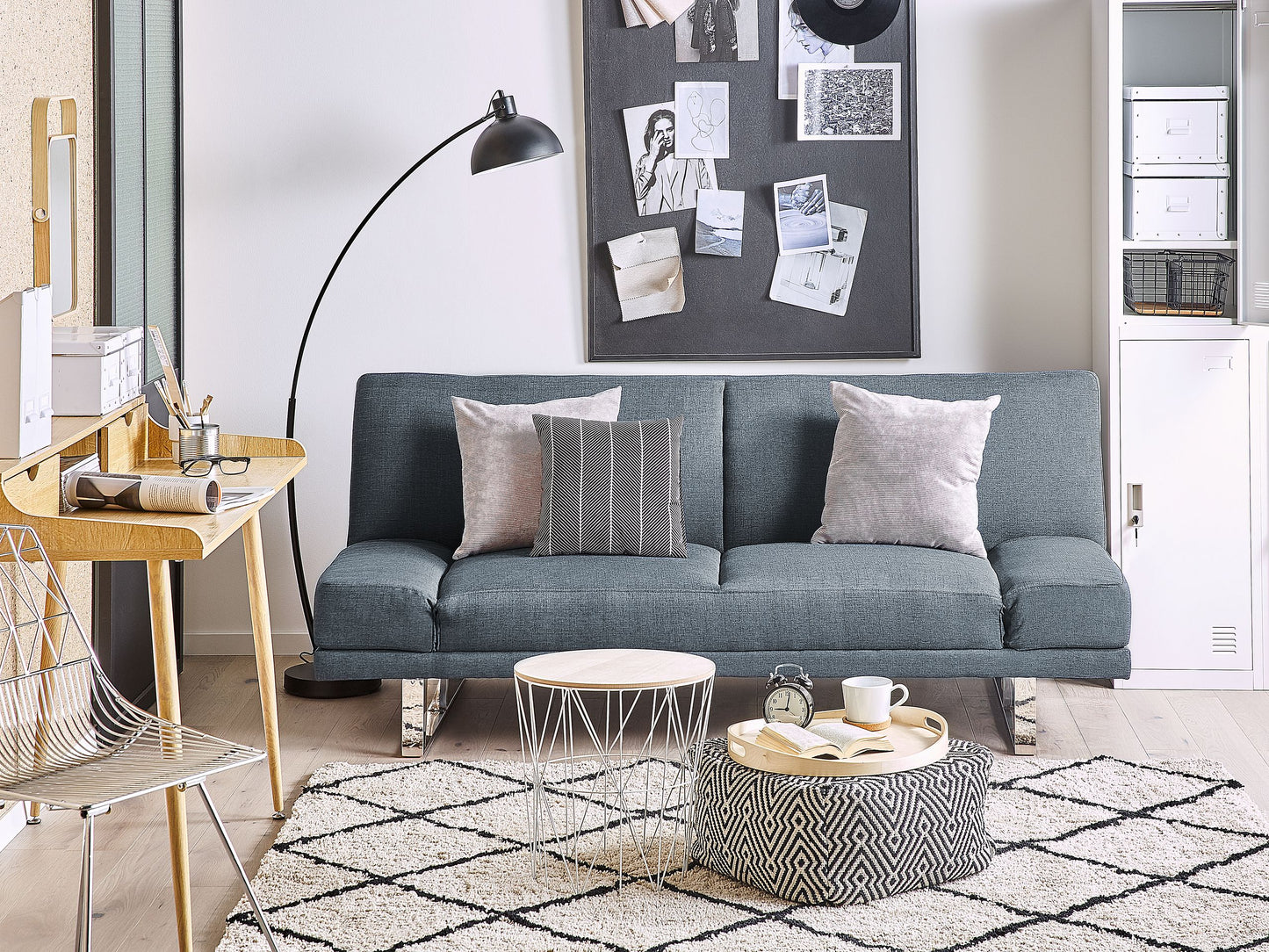 Sofa Bed Dark Blue Fabric Upholstery 4 Seater Click Clack Mechanism Adjustable Armrests Beliani