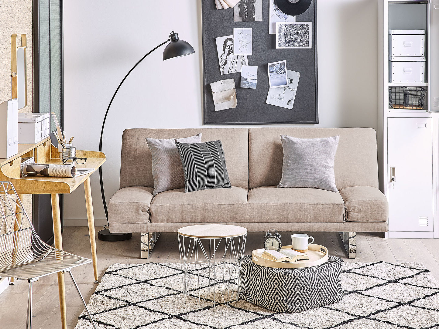 Sofa Bed Beige Fabric Upholstery 4 Seater Click Clack Mechanism Adjustable Armrests Beliani