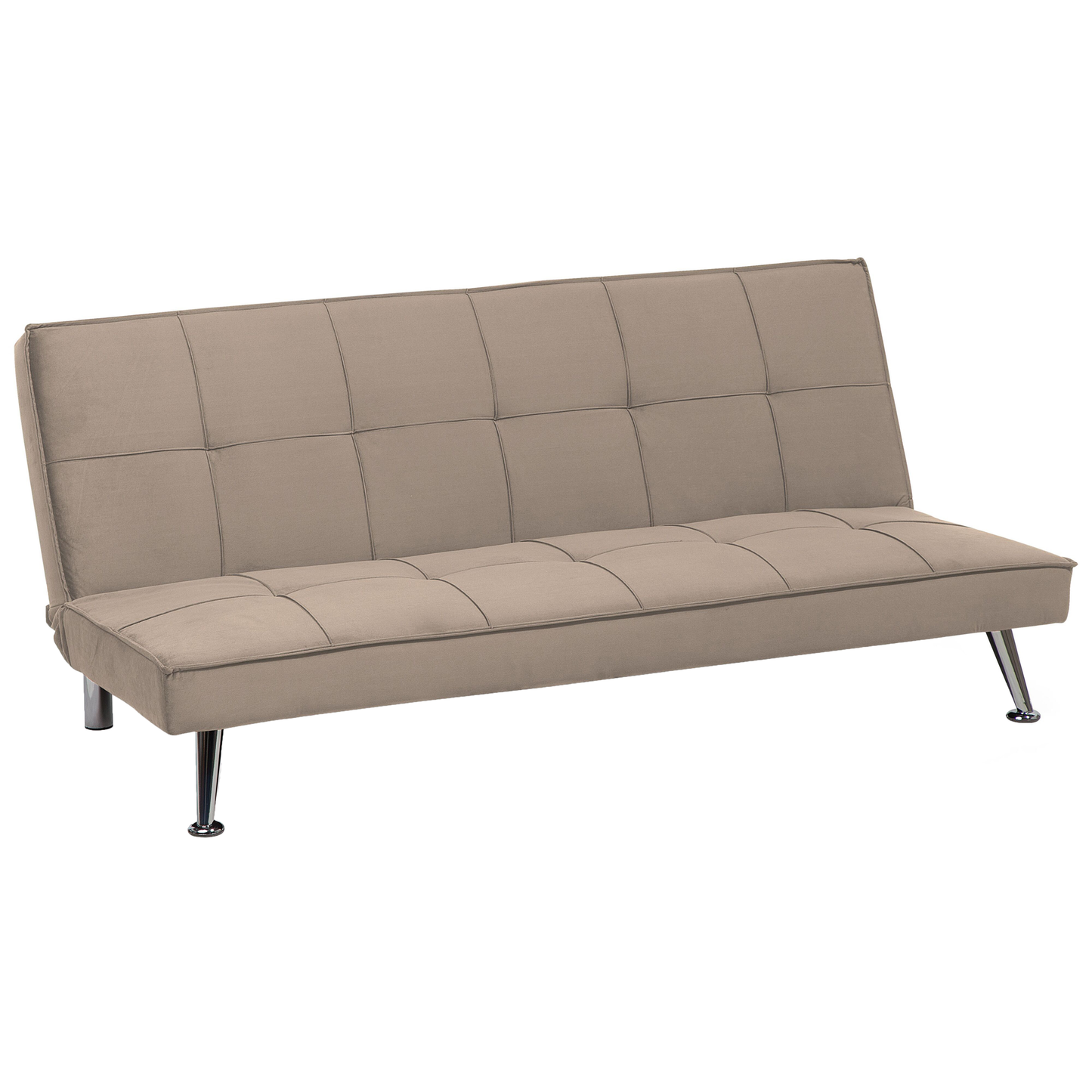Sofa Bed Beige 3-Seater Quilted Upholstery Click Clack Metal Legs Beliani