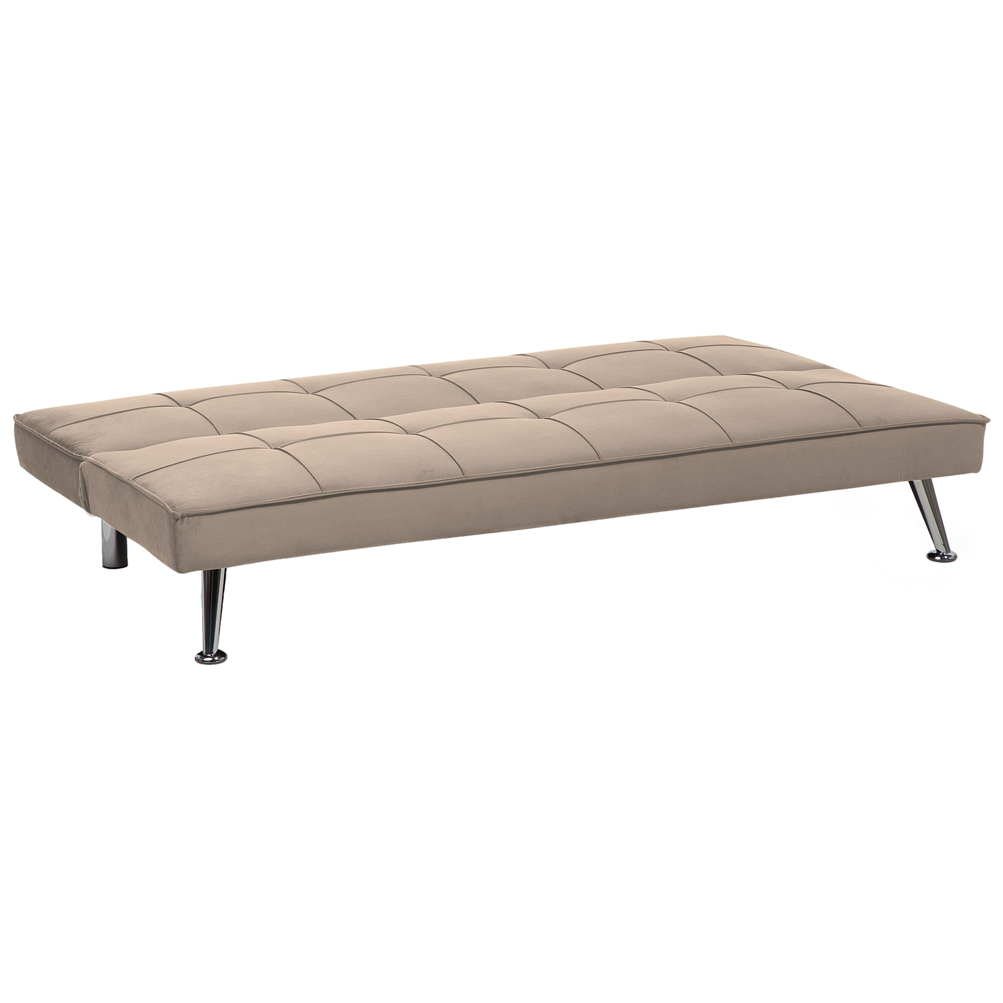 Sofa Bed Beige 3-Seater Quilted Upholstery Click Clack Metal Legs Beliani