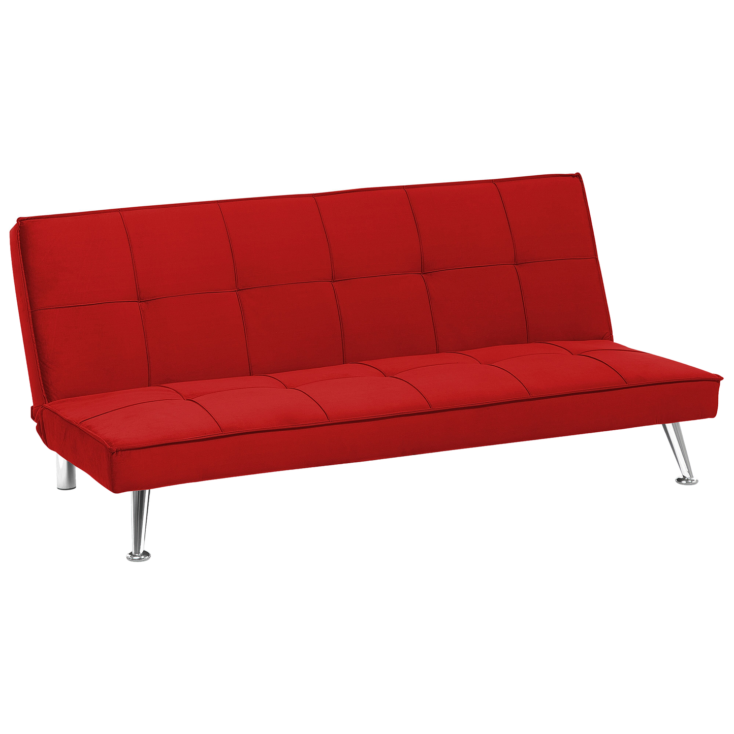Sofa Bed Red 3-Seater Quilted Upholstery Click Clack Metal Legs Beliani