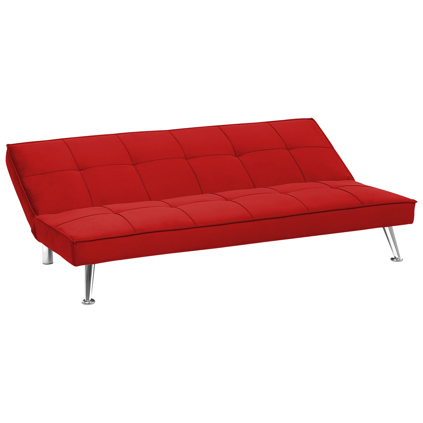 Sofa Bed Red 3-Seater Quilted Upholstery Click Clack Metal Legs Beliani