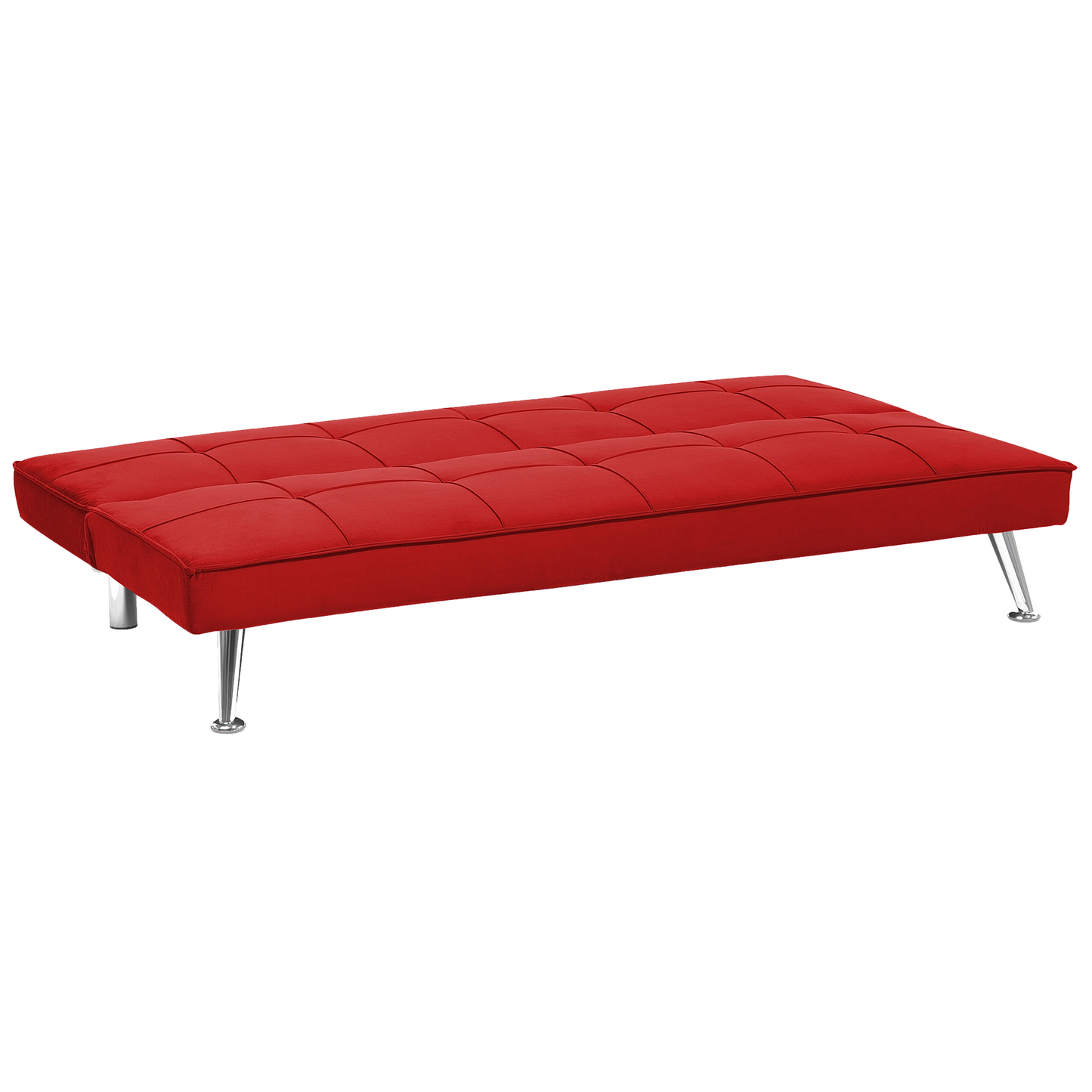 Sofa Bed Red 3-Seater Quilted Upholstery Click Clack Metal Legs Beliani
