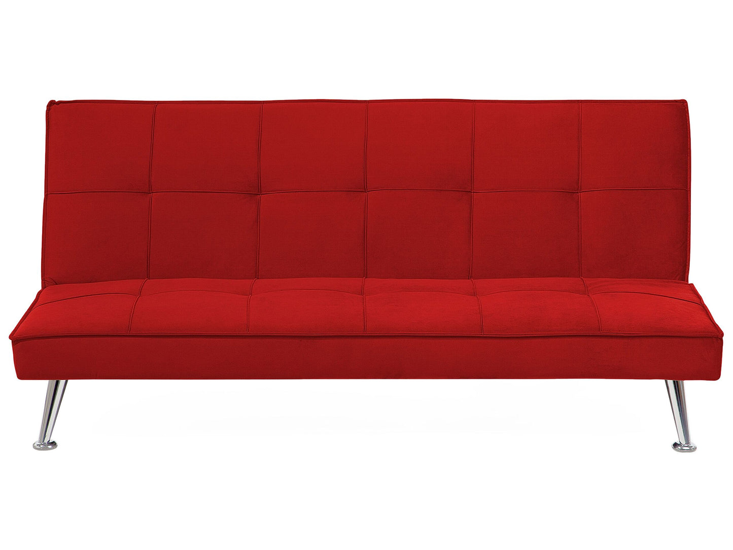 Sofa Bed Red 3-Seater Quilted Upholstery Click Clack Metal Legs Beliani