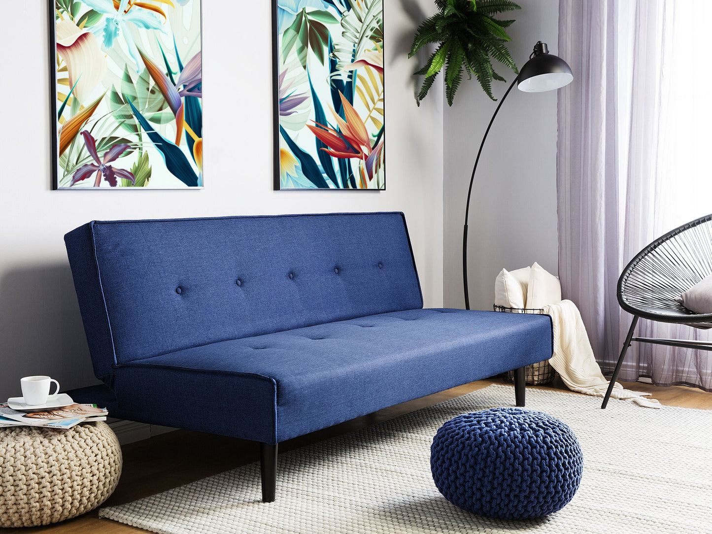Sofa Bed Blue 3 Seater Buttoned Seat Click Clack Beliani