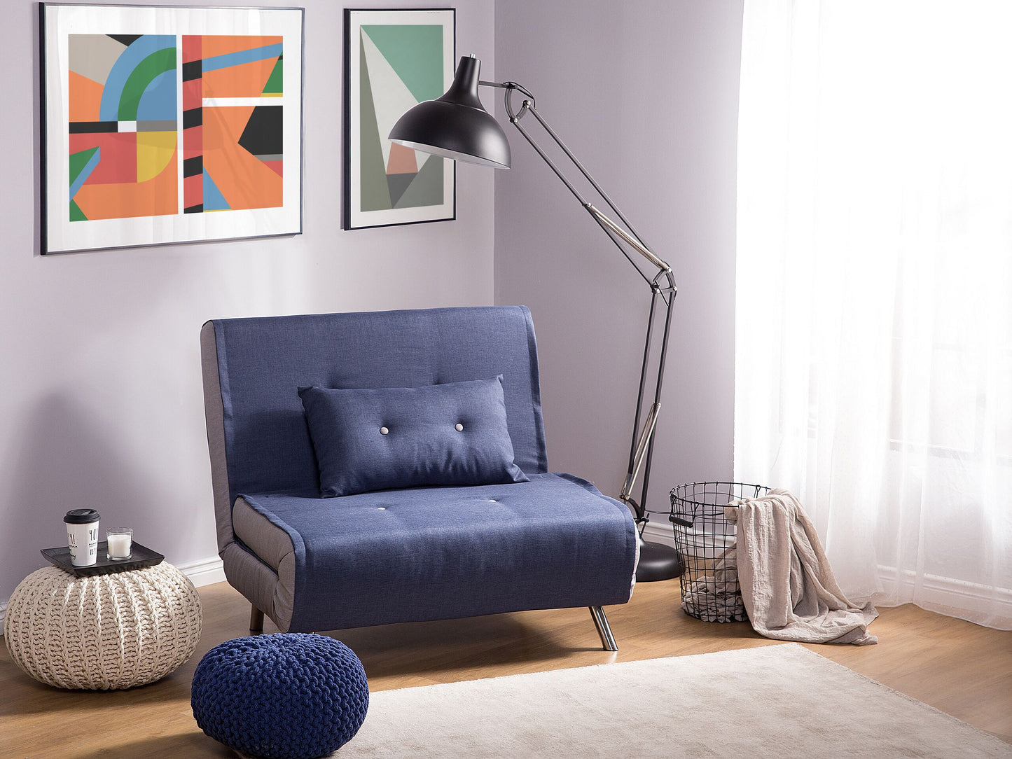 Sofa Bed Blue Fabric Upholstery Single Sleeper Fold Out Chair Bed Beliani