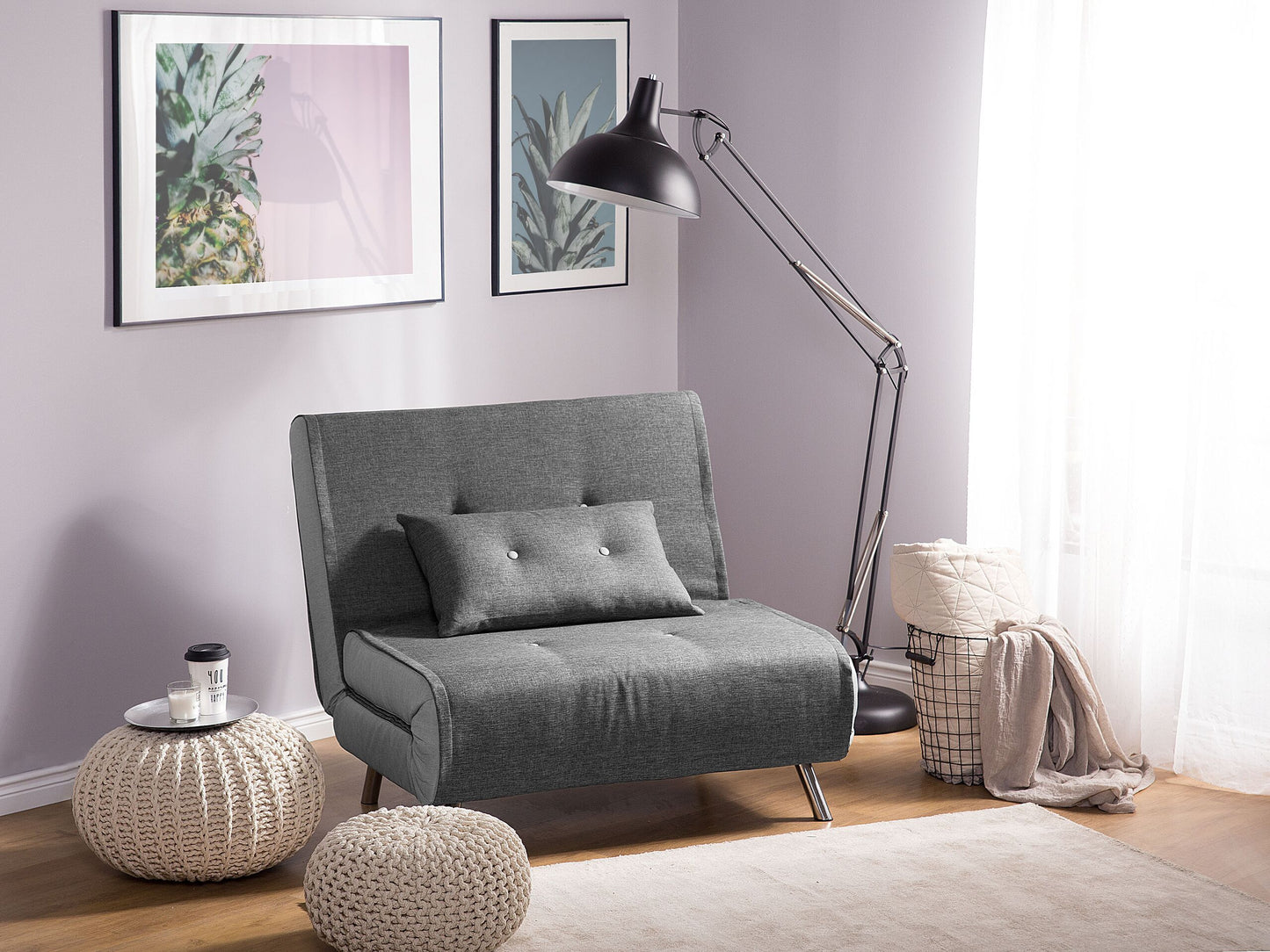 Sofa Bed Grey Fabric Upholstery Single Sleeper Fold Out Chair Bed Beliani