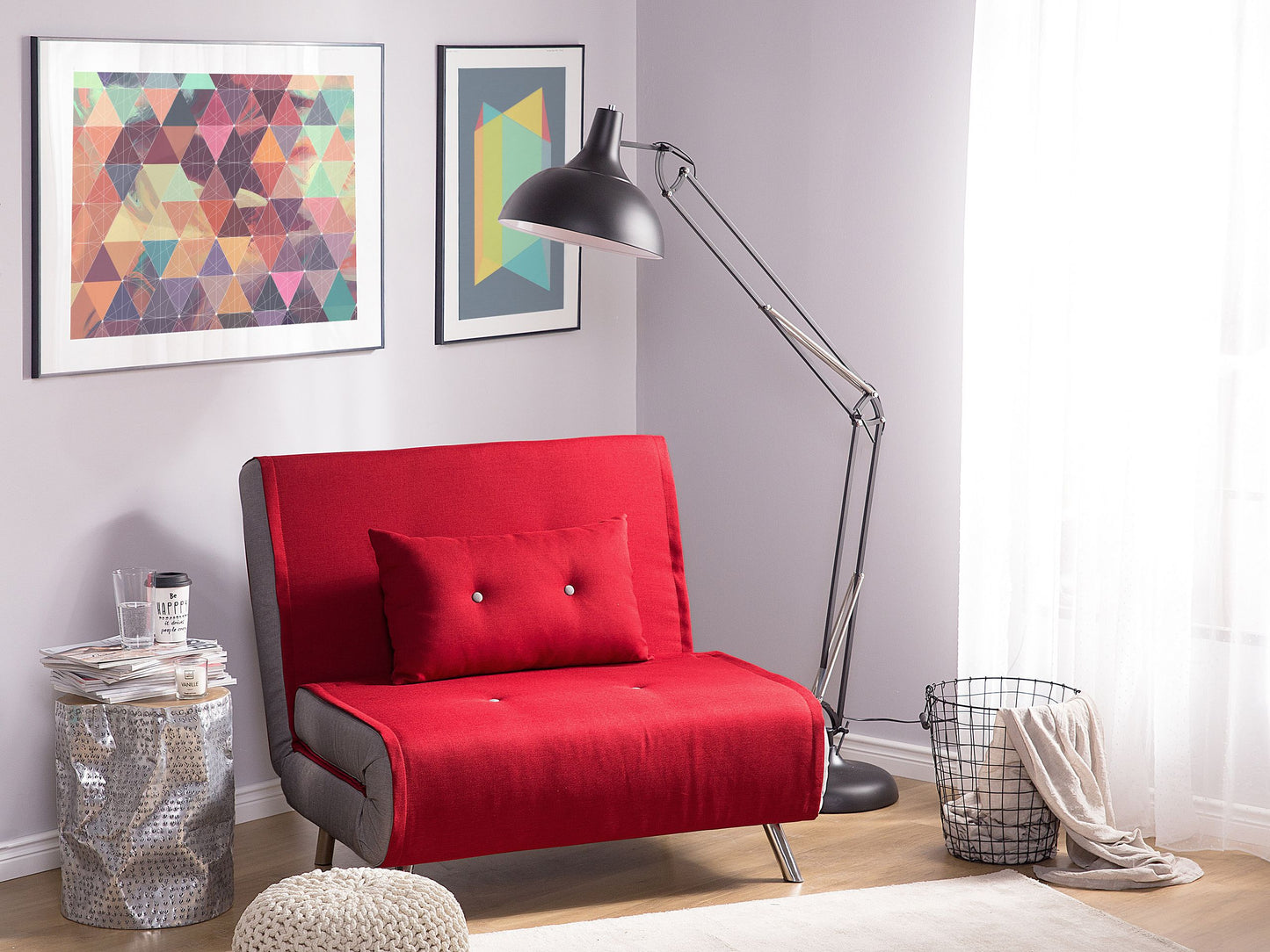 Sofa Bed Red Fabric Upholstery Single Sleeper Fold Out Chair Bed Beliani