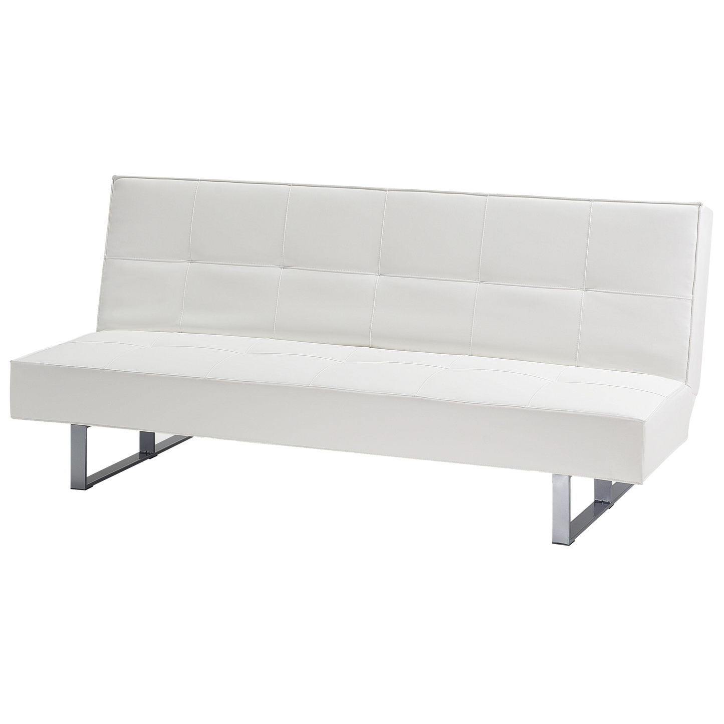 Sofa Bed White Faux Leather Modern Living Room Convertible 3 Seater Armless Minimalistic Design Beliani