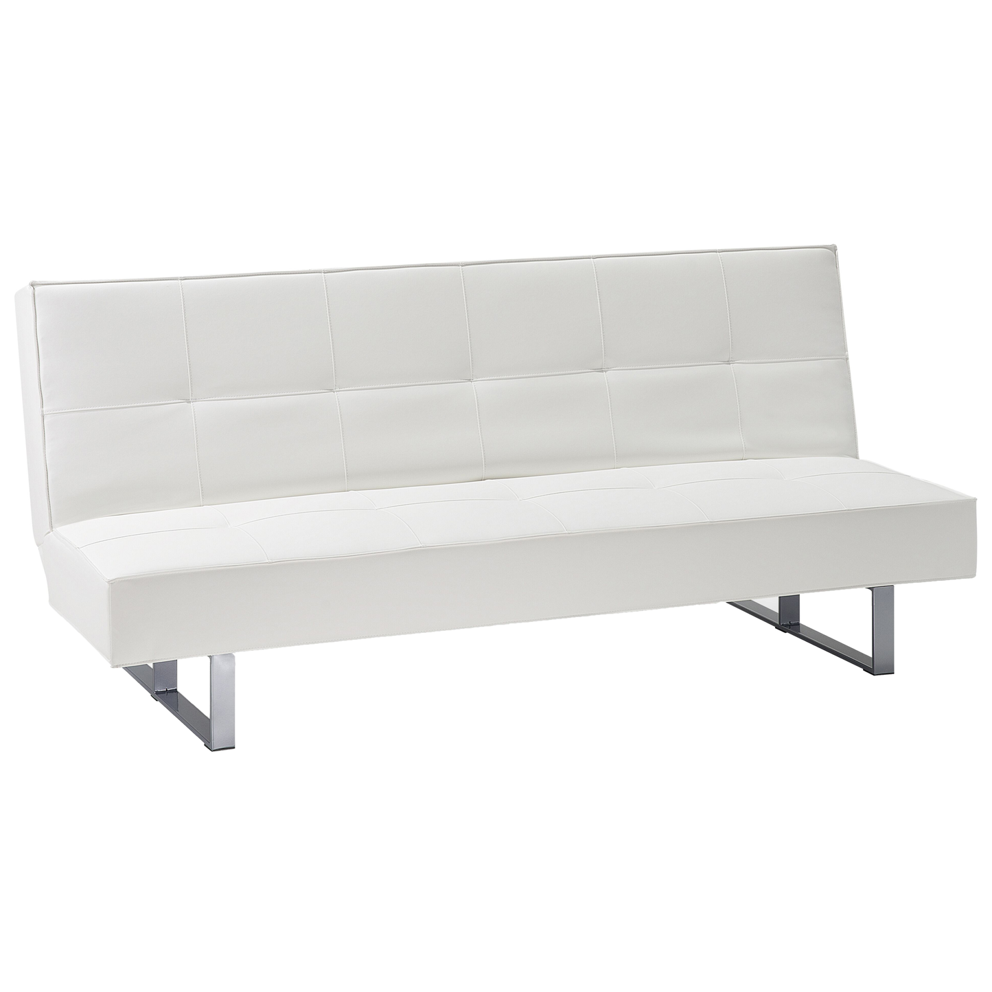 Sofa Bed White Faux Leather Modern Living Room Convertible 3 Seater Armless Minimalistic Design Beliani
