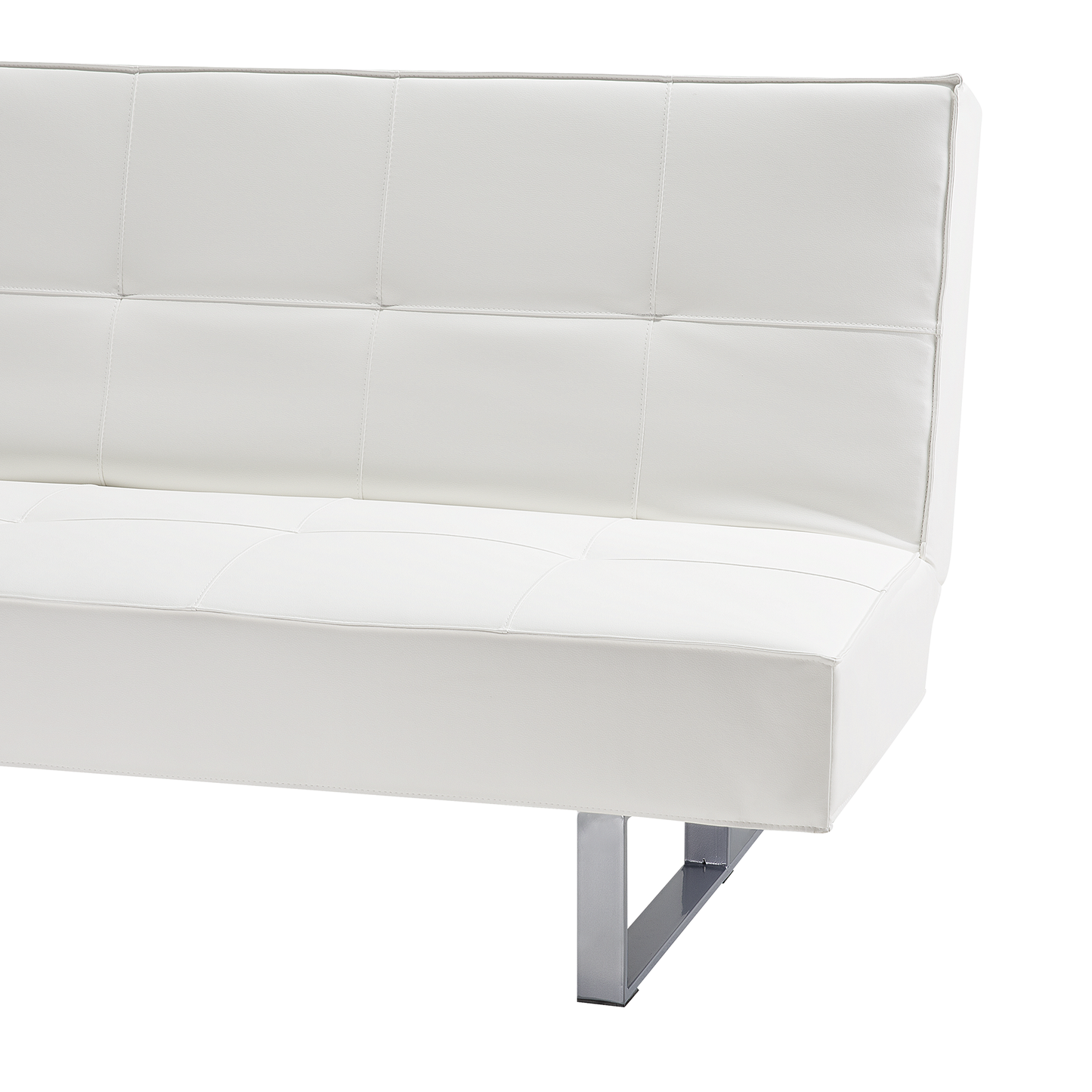 Sofa Bed White Faux Leather Modern Living Room Convertible 3 Seater Armless Minimalistic Design Beliani
