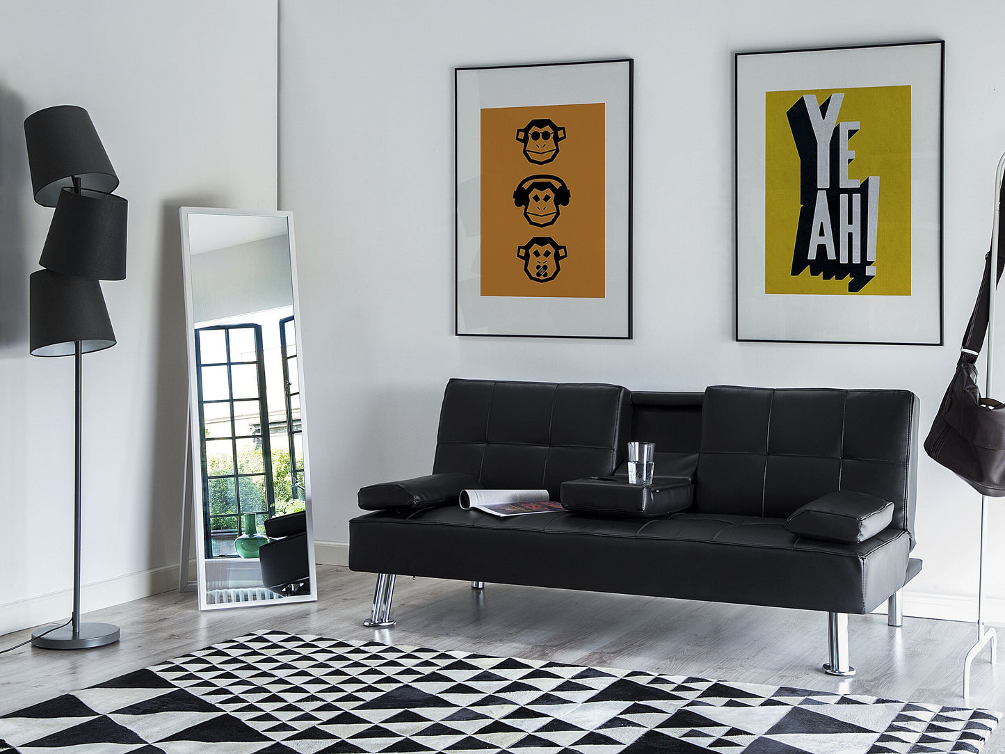 Sofa Bed Black 3 Seater Drop Down Table Click Clack Beliani