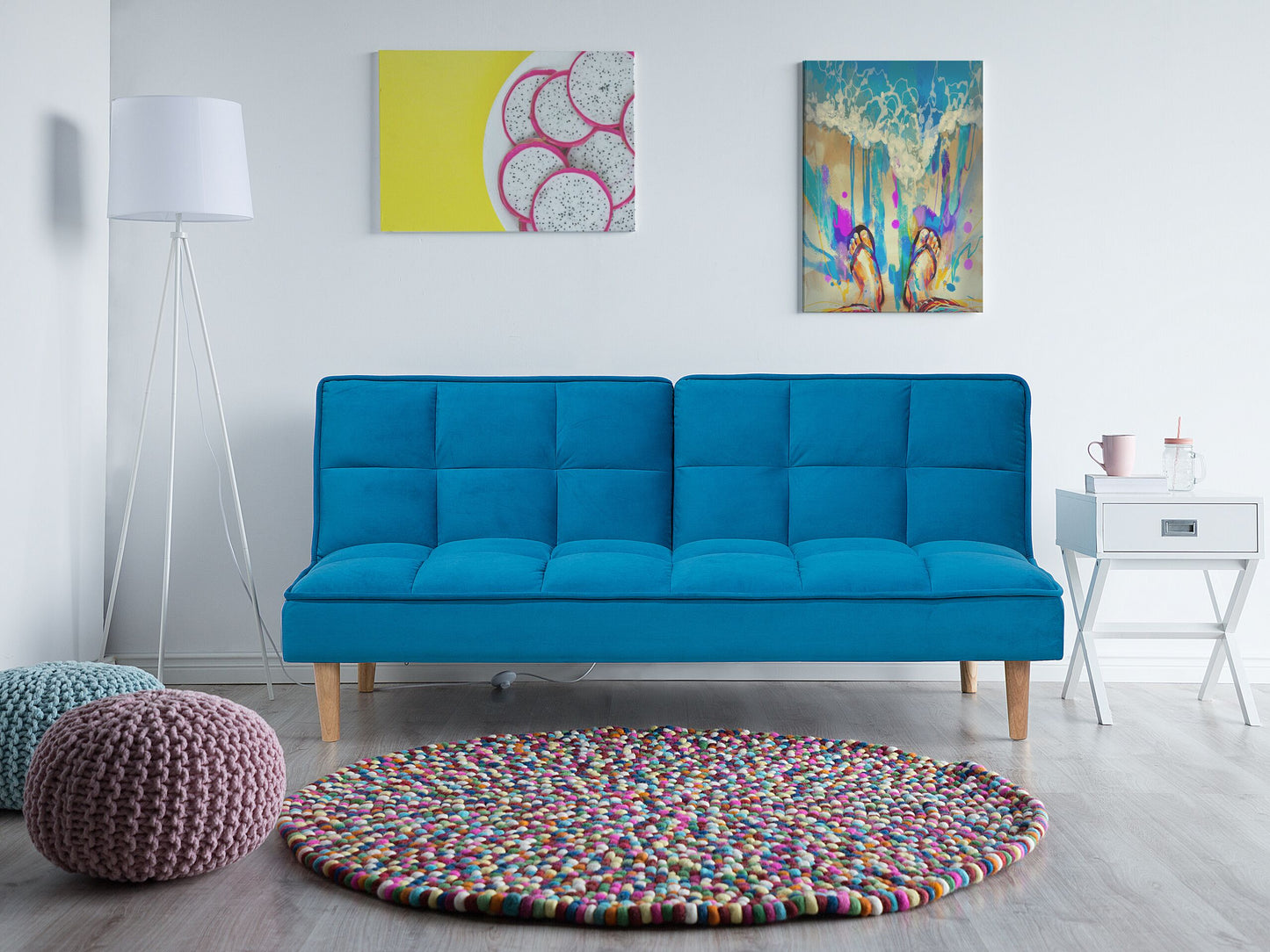 Sofa Bed Blue 3 Seater Reclining Back Quilted Beliani