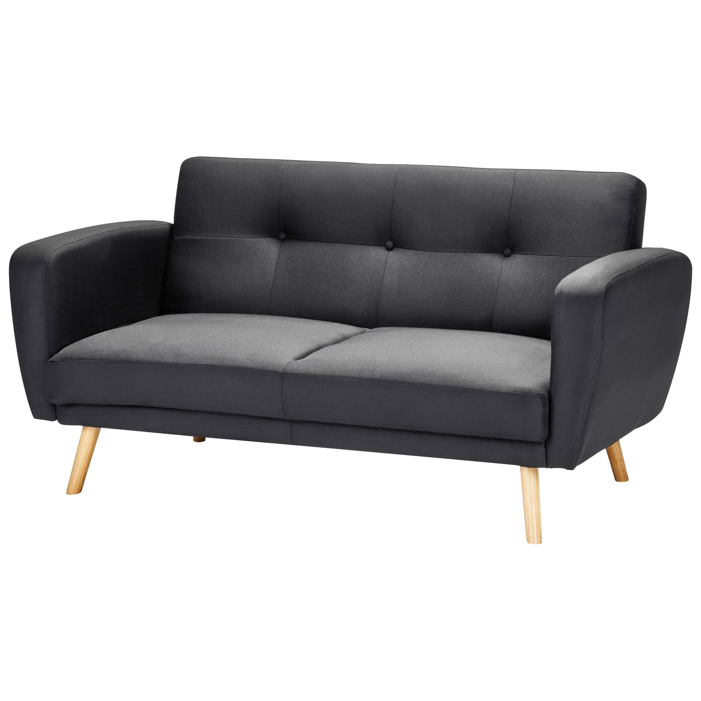 Sofa Bed Black Fabric Upholstered 2 Seater Convertible Wooden Legs Modern Minimalistic Living Room Beliani