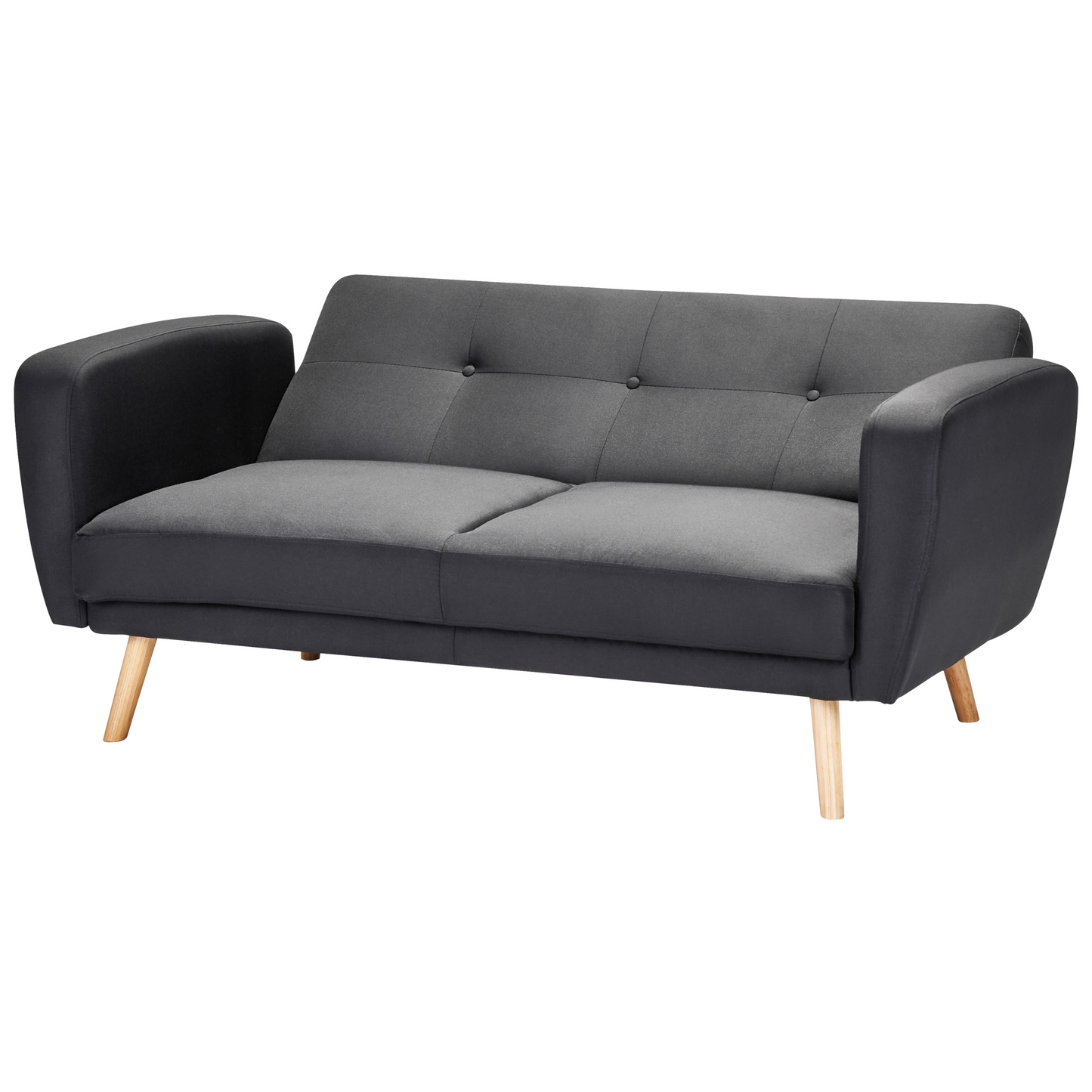 Sofa Bed Black Fabric Upholstered 2 Seater Convertible Wooden Legs Modern Minimalistic Living Room Beliani