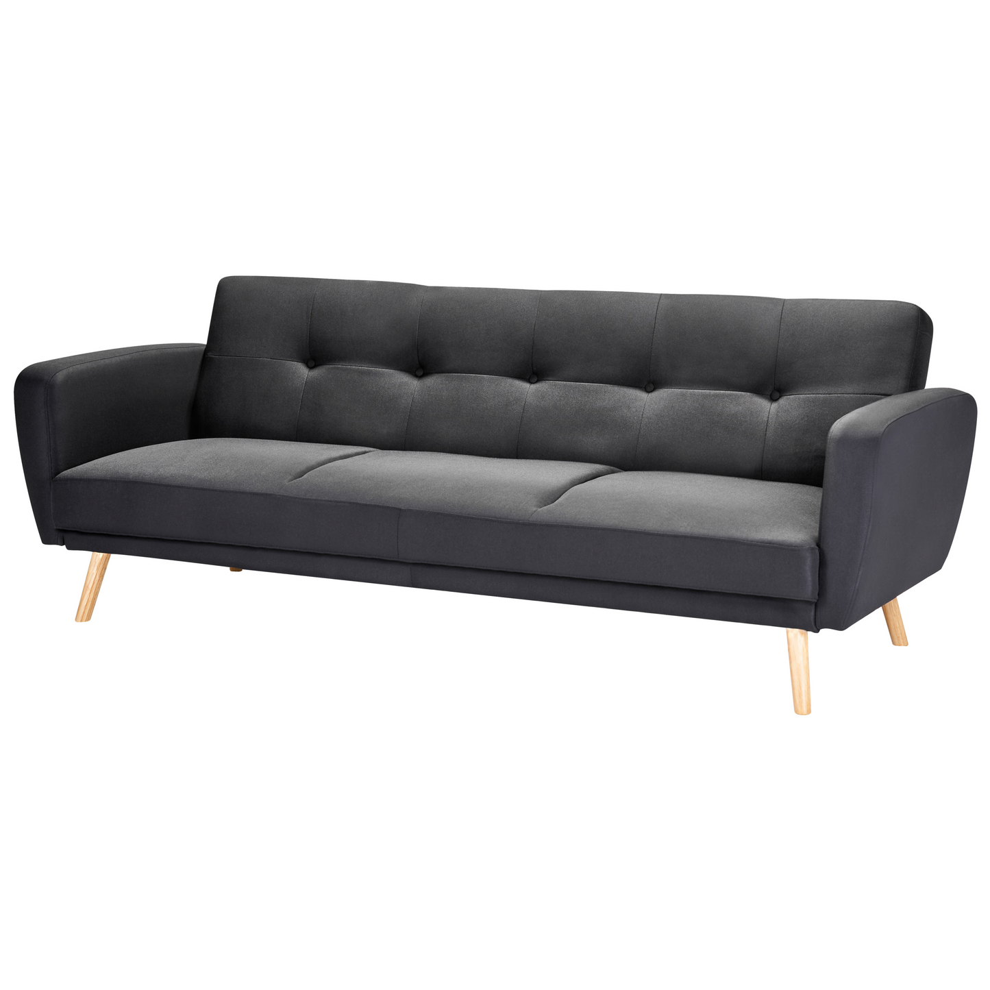 Sofa Bed Black Fabric Upholstered 3 Seater Convertible Wooden Legs Modern Minimalistic Living Room Beliani