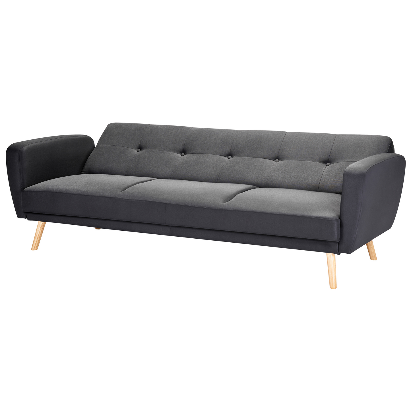 Sofa Bed Black Fabric Upholstered 3 Seater Convertible Wooden Legs Modern Minimalistic Living Room Beliani