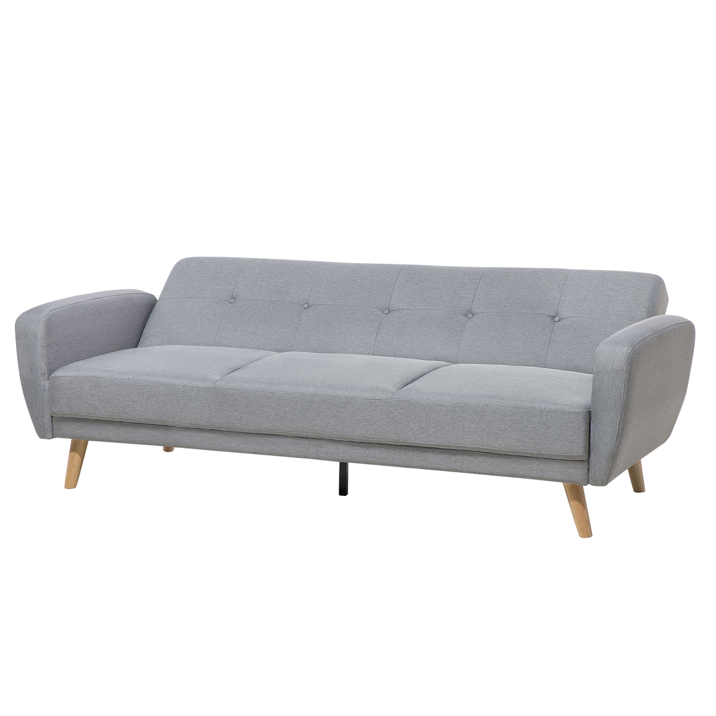 Sofa Bed Grey Fabric Upholstered 3 Seater Convertible Wooden Legs Modern Minimalistic Living Room Beliani