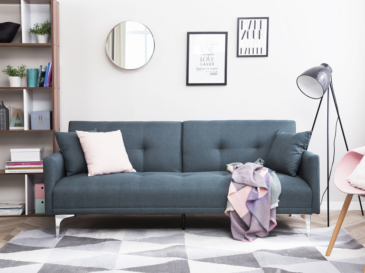 Sofa Bed Dark Blue 3 Seater Buttoned Seat Click Clack Beliani