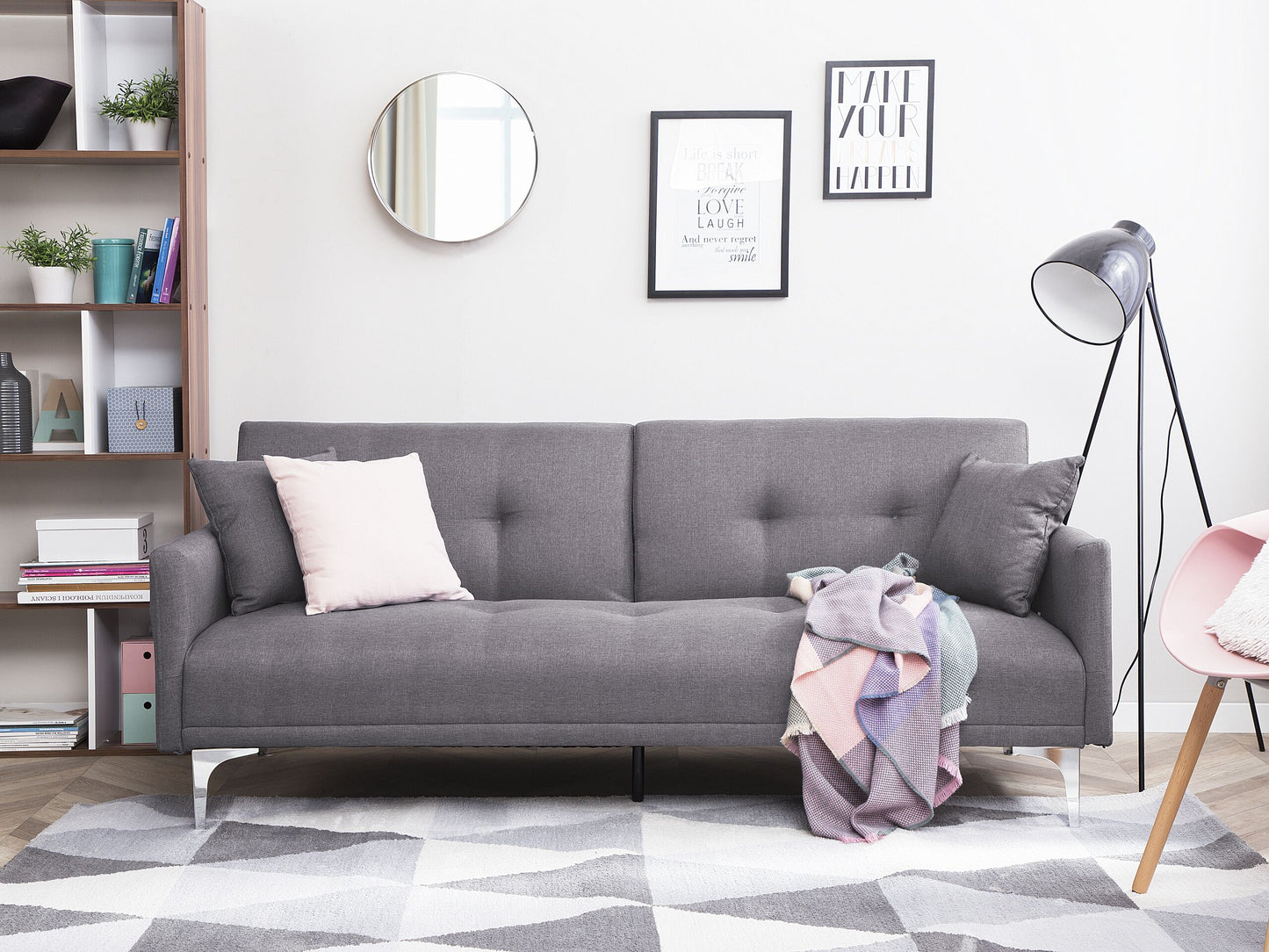 Sofa Bed Grey 3 Seater Buttoned Seat Click Clack Beliani