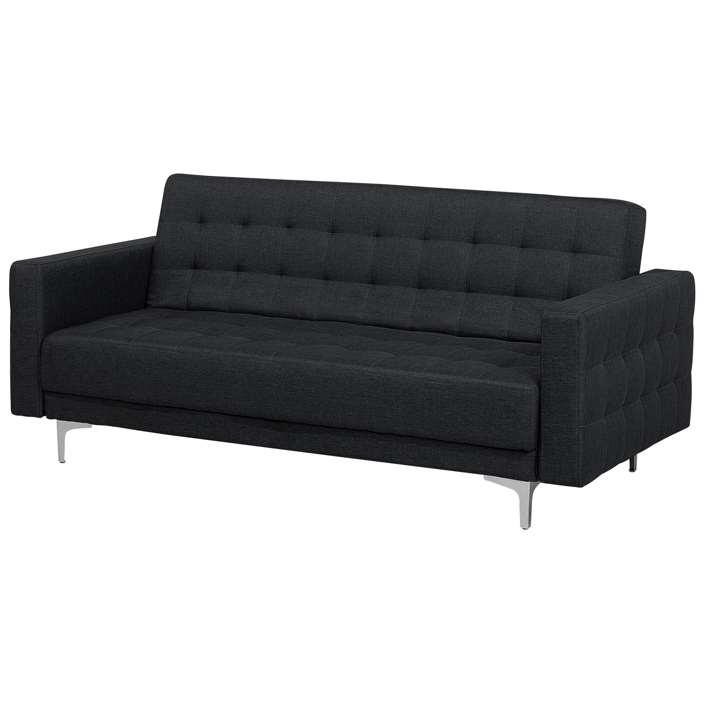 Sofa Bed Graphite Grey Tufted Fabric Modern Living Room Modular 3 Seater Silver Legs Track Arm Beliani