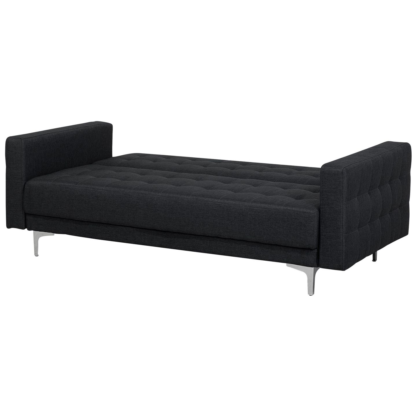 Sofa Bed Graphite Grey Tufted Fabric Modern Living Room Modular 3 Seater Silver Legs Track Arm Beliani