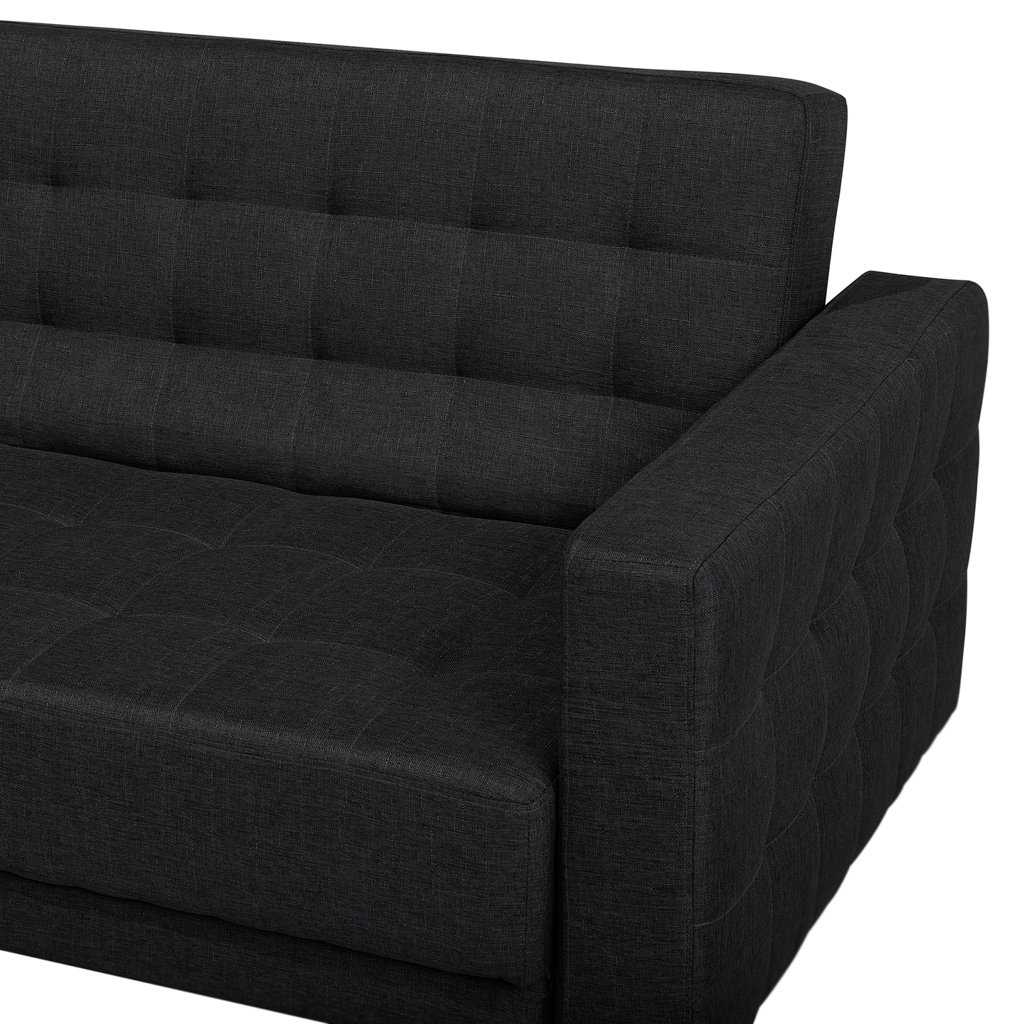 Sofa Bed Graphite Grey Tufted Fabric Modern Living Room Modular 3 Seater Silver Legs Track Arm Beliani