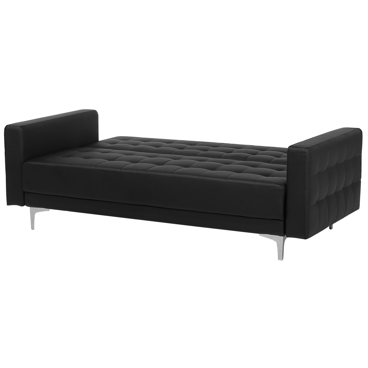 Sofa Bed Black Faux Leather Tufted Modern Living Room Modular 3 Seater Silver Legs Track Arm Beliani