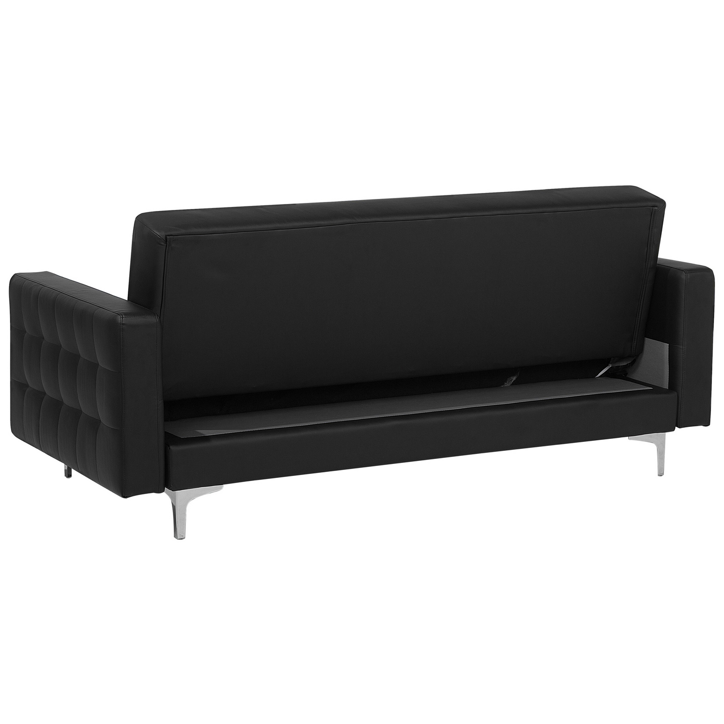 Sofa Bed Black Faux Leather Tufted Modern Living Room Modular 3 Seater Silver Legs Track Arm Beliani