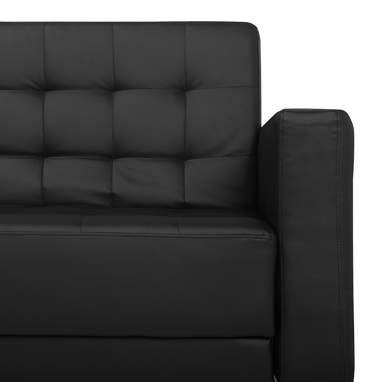 Sofa Bed Black Faux Leather Tufted Modern Living Room Modular 3 Seater Silver Legs Track Arm Beliani