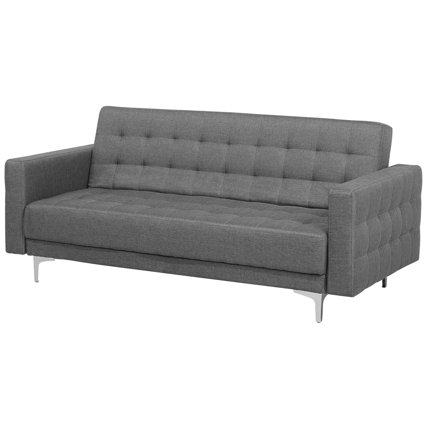 Sofa Bed Grey Tufted Fabric Modern Living Room Modular 3 Seater Silver Legs Track Arm Beliani