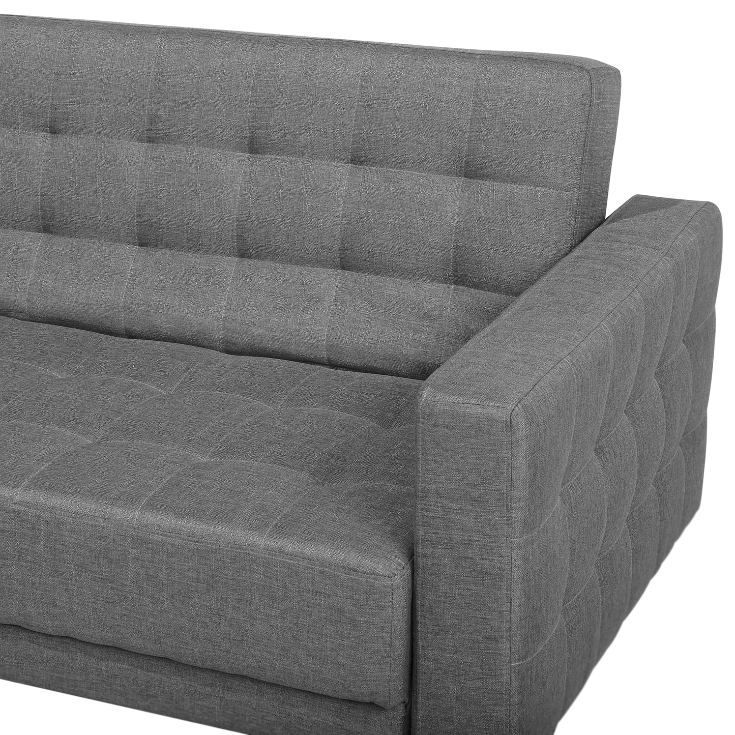 Sofa Bed Grey Tufted Fabric Modern Living Room Modular 3 Seater Silver Legs Track Arm Beliani
