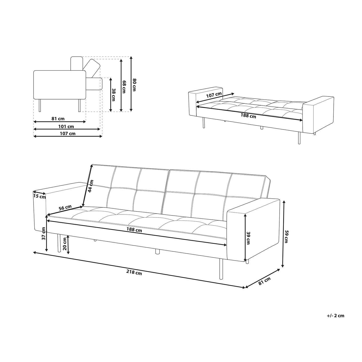 Sofa Bed Black Velvet 3 Seater Modern Track Arms Beliani