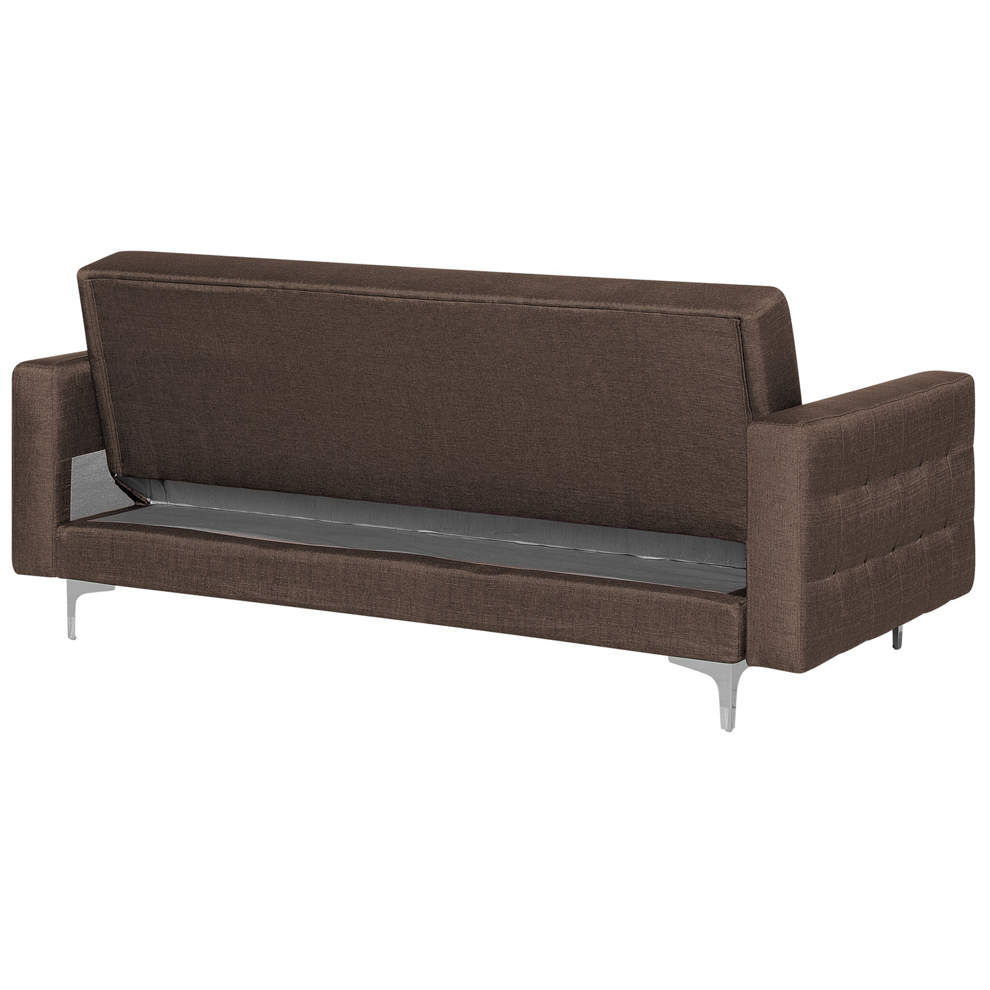 Sofa Bed Dark Brown Tufted Fabric Modern Living Room Modular 3 Seater Silver Legs Track Arm Beliani