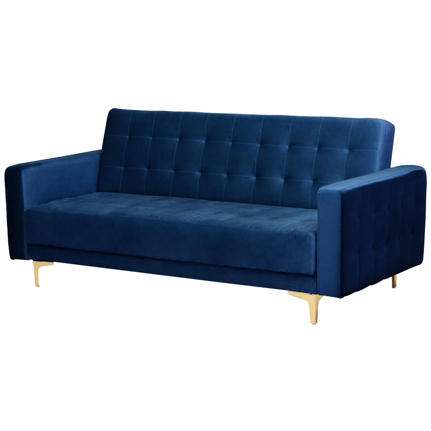 Sofa Bed Navy Blue Velvet Tufted Fabric Modern Living Room Modular 3 Seater Gold Legs Track Arm Beliani