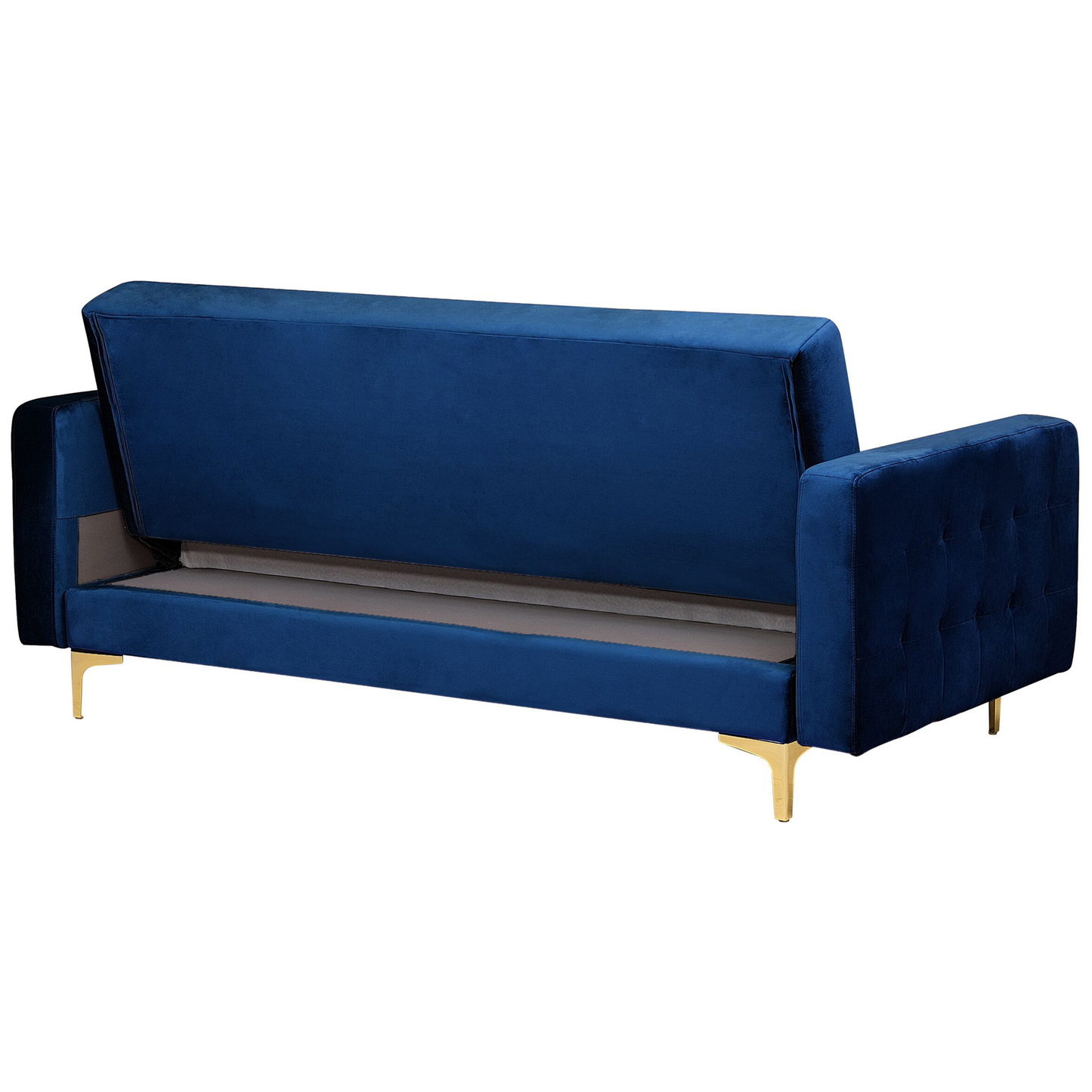 Sofa Bed Navy Blue Velvet Tufted Fabric Modern Living Room Modular 3 Seater Gold Legs Track Arm Beliani