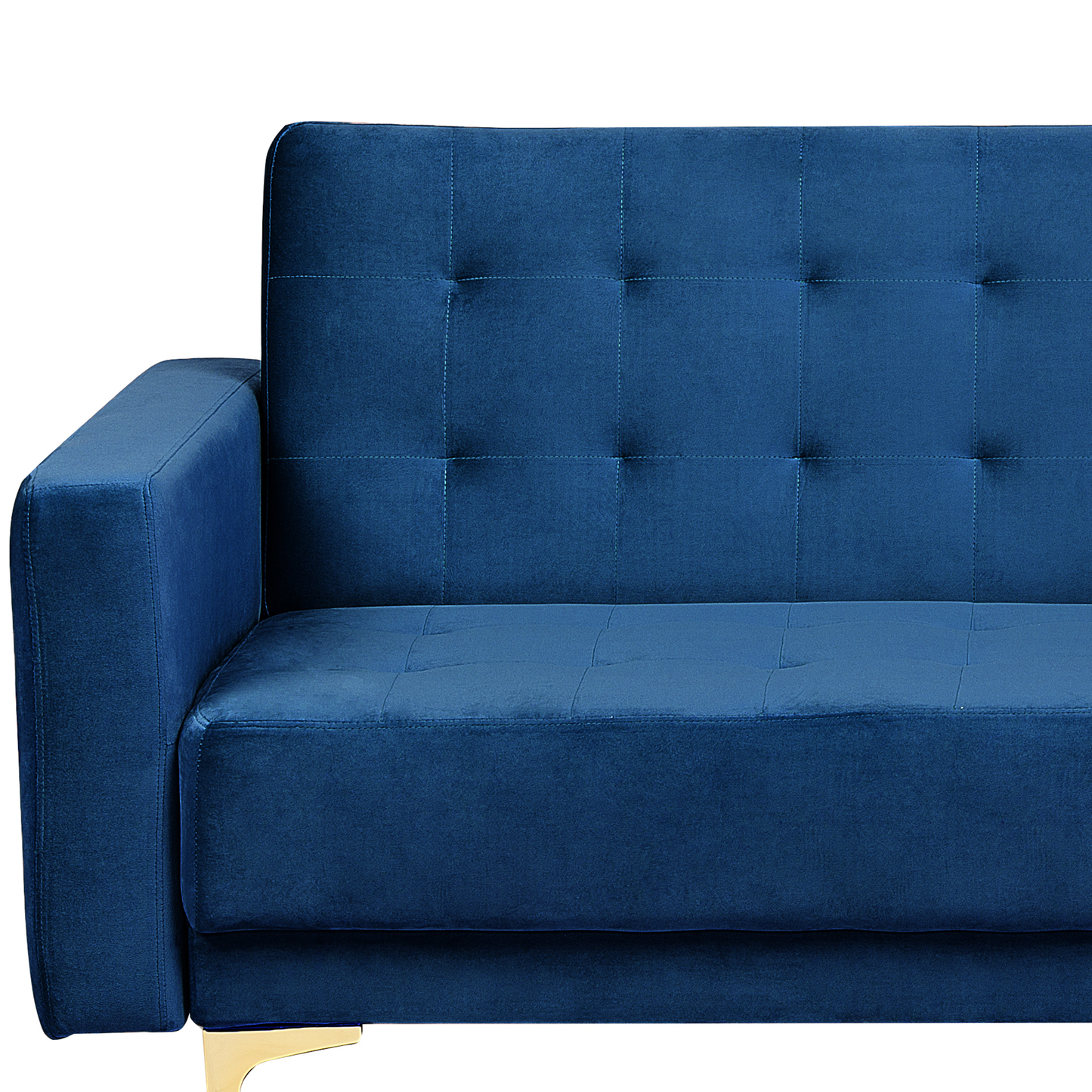Sofa Bed Navy Blue Velvet Tufted Fabric Modern Living Room Modular 3 Seater Gold Legs Track Arm Beliani