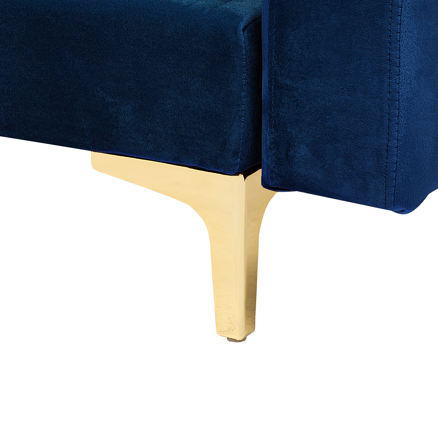 Sofa Bed Navy Blue Velvet Tufted Fabric Modern Living Room Modular 3 Seater Gold Legs Track Arm Beliani