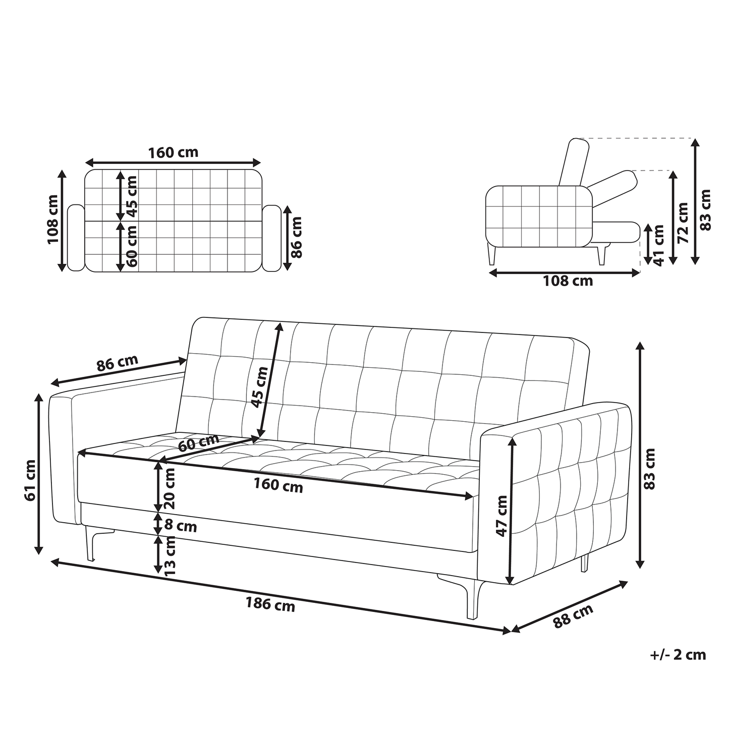 Sofa Bed Navy Blue Velvet Tufted Fabric Modern Living Room Modular 3 Seater Gold Legs Track Arm Beliani