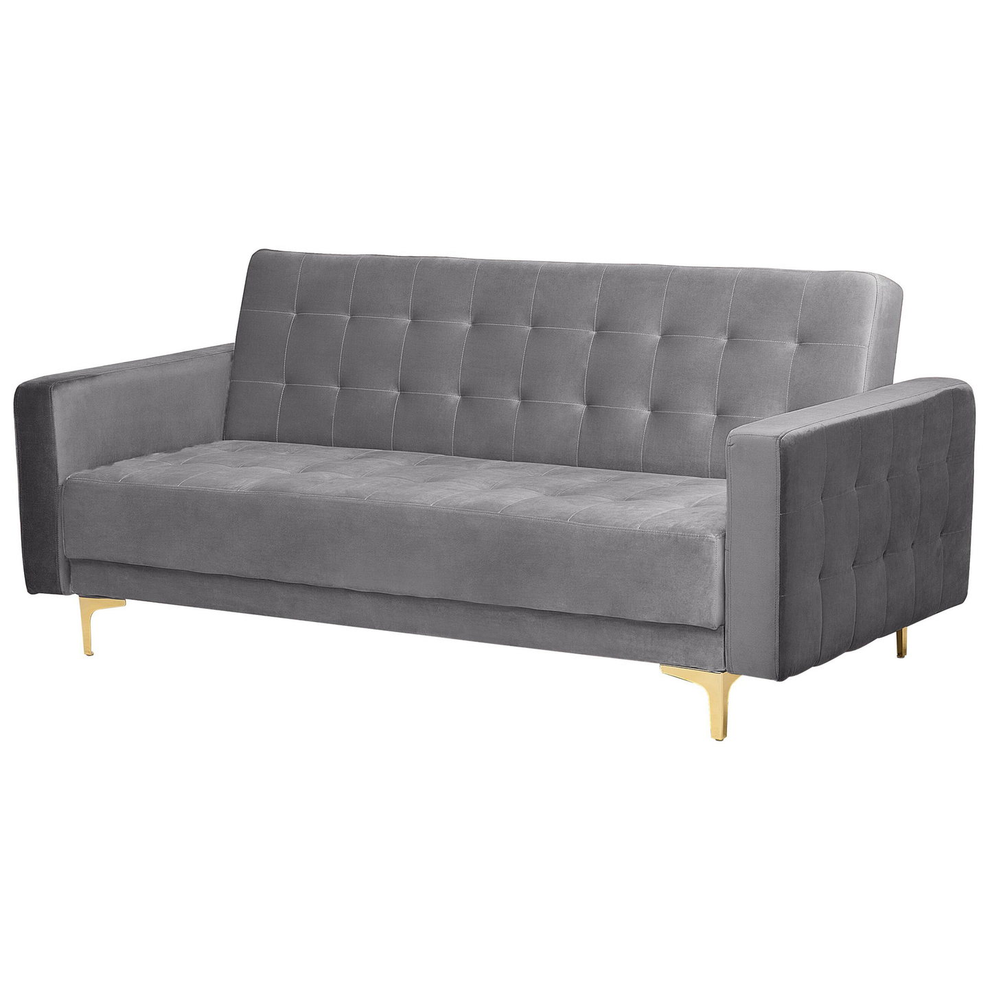 Sofa Bed Grey Velvet Tufted Fabric Modern Living Room Modular 6 Seater Gold Legs Beliani