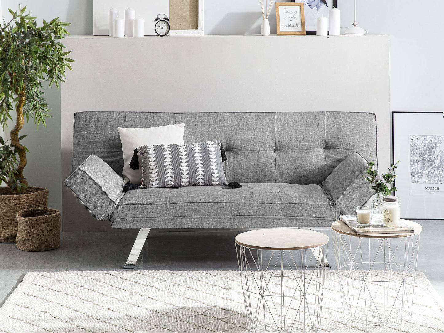 3 Seater Sofa Bed Light Grey Upholstered Armless Modern Beliani