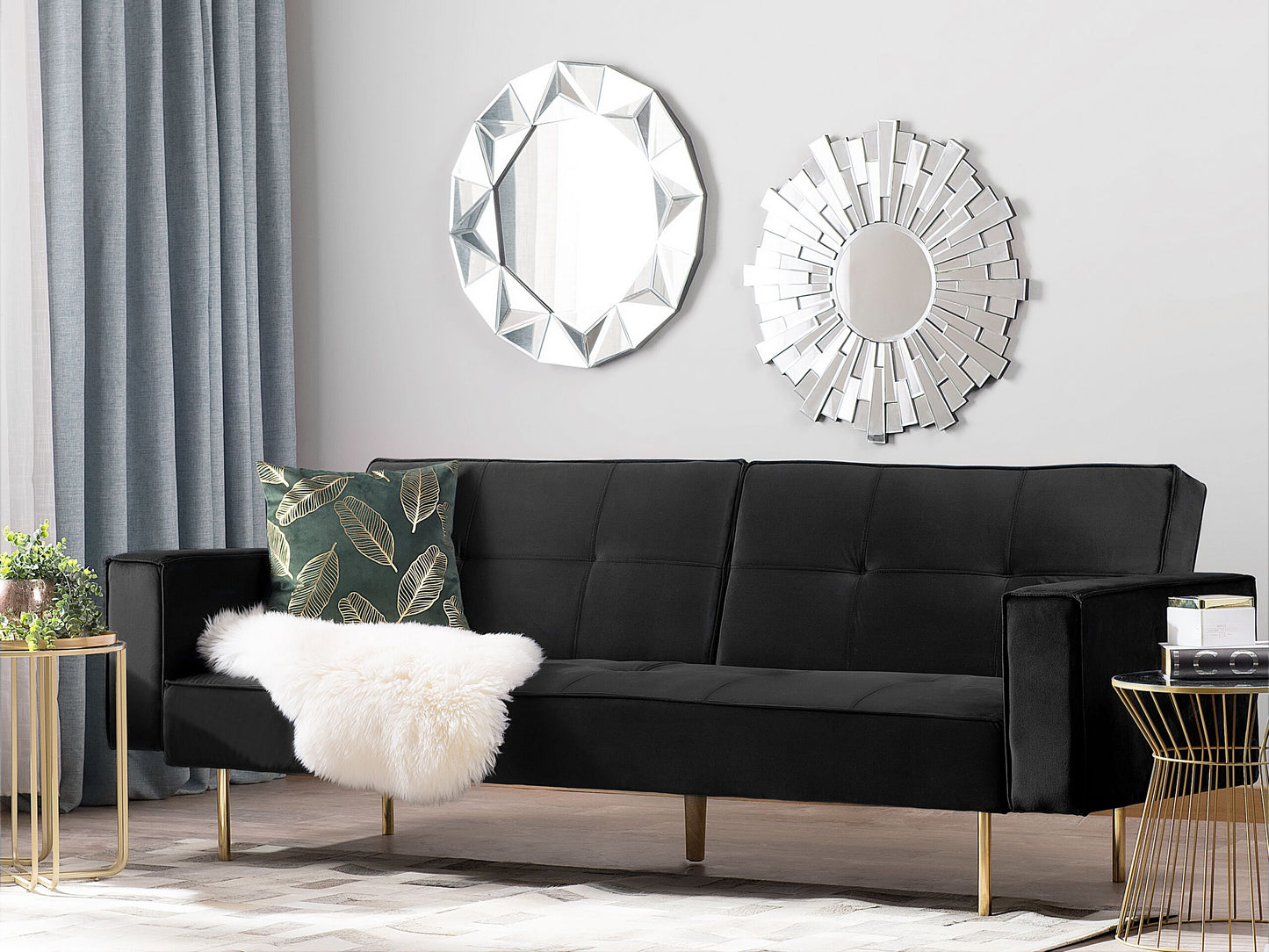 Sofa Bed Black Velvet 3 Seater Modern Track Arms Beliani
