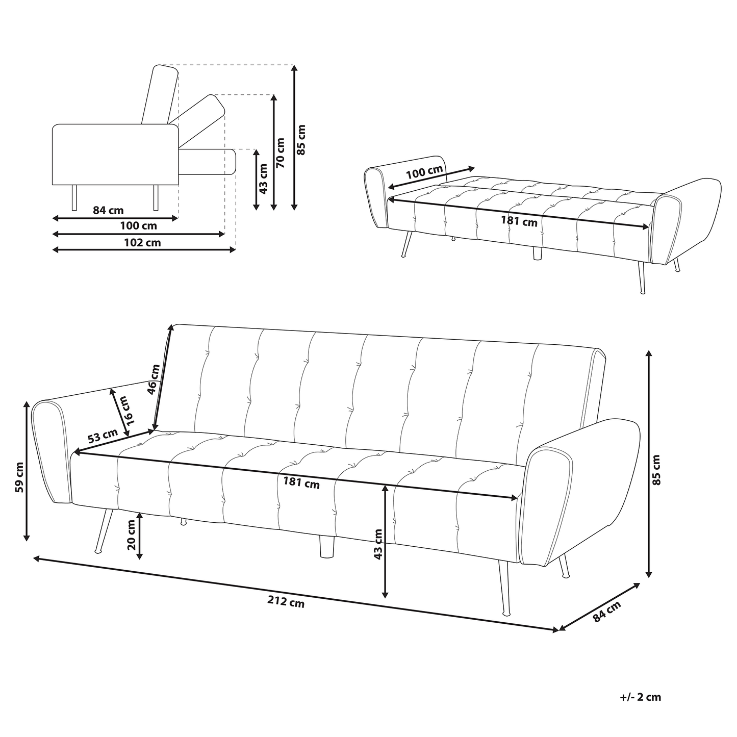 Sofa Bed Dark Red Velvet 3 Seater Metal Legs Upholstered Back Tufted Modern Beliani