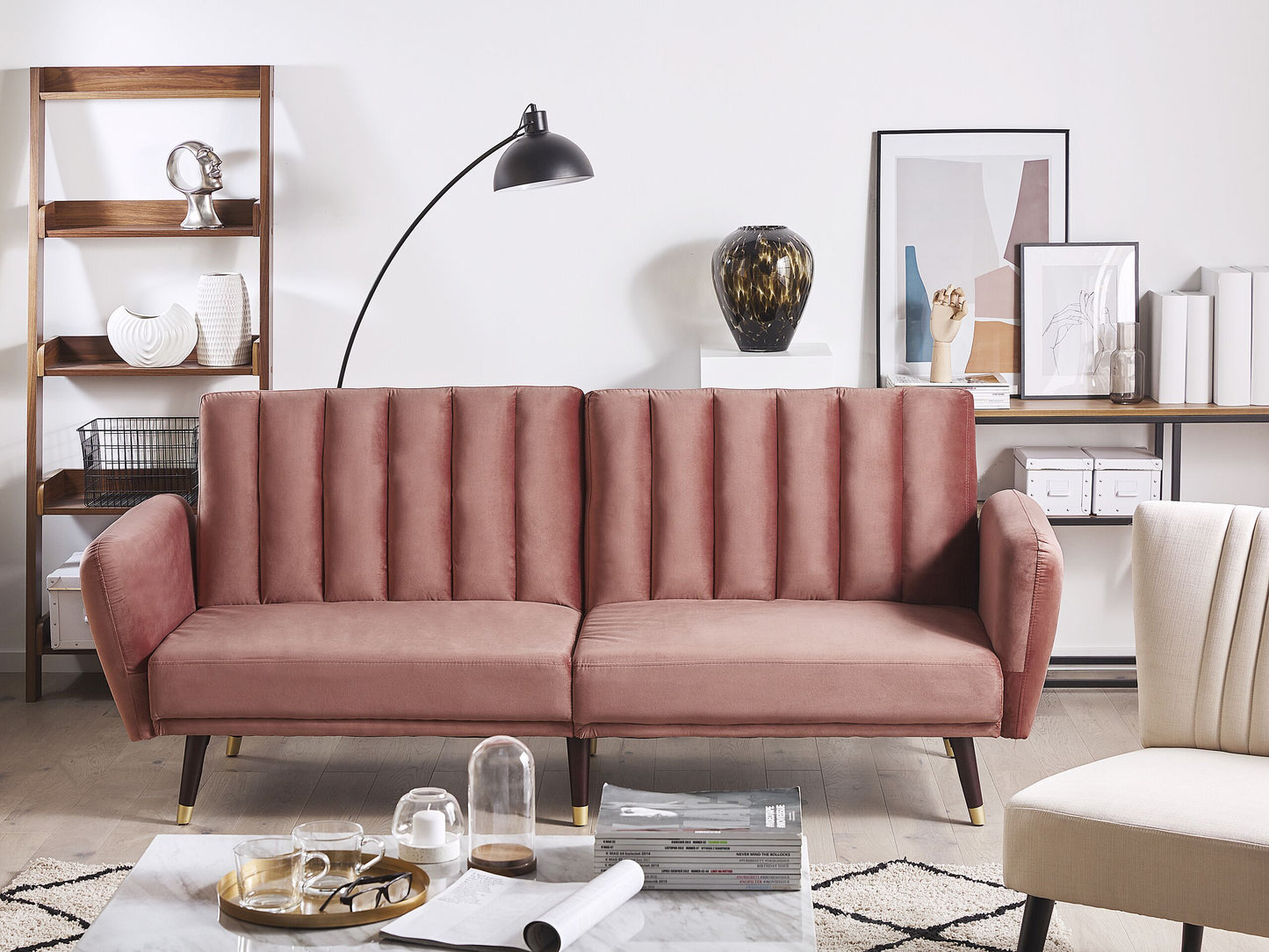 Sofa Bed Pink Sleeper Convertible Velvet Upholstery Elegant Glam Modern Living Room Bedroom Beliani