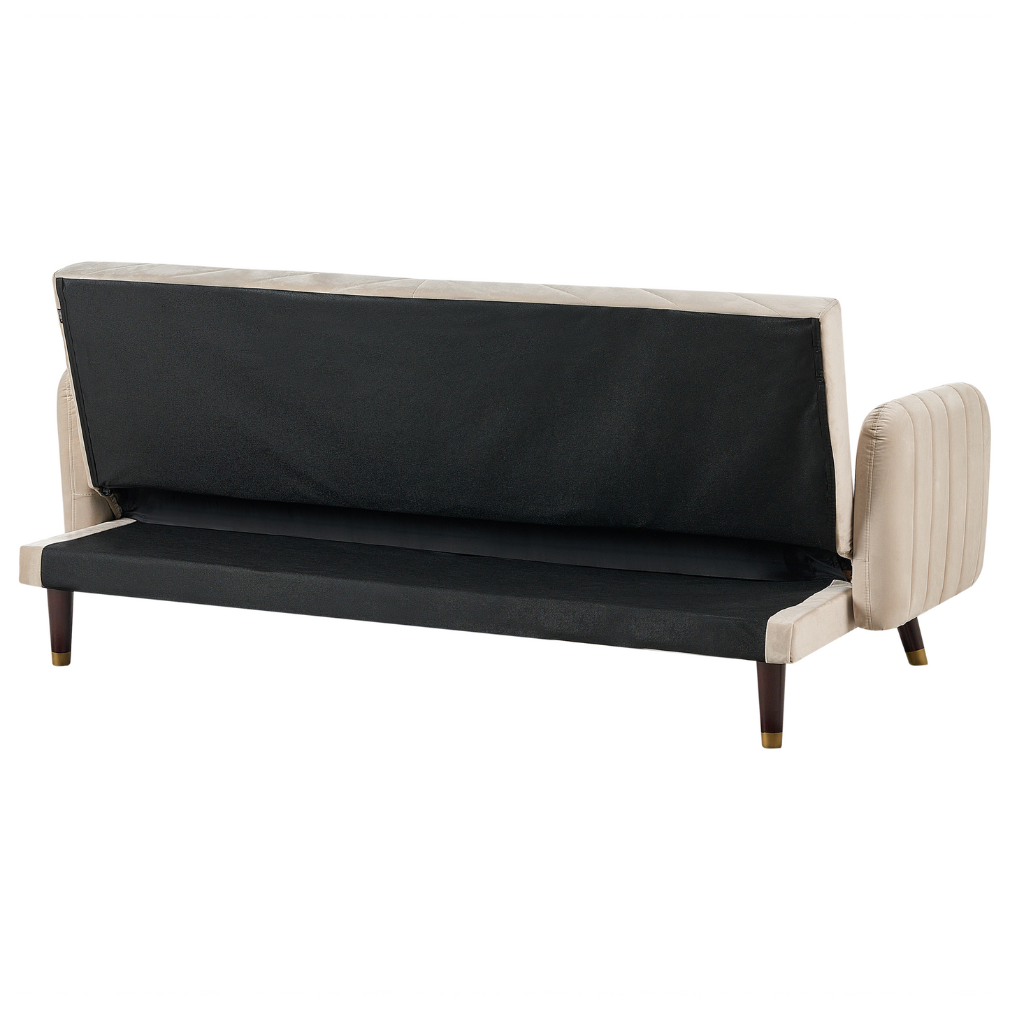 Sofa Bed Beige Velvet Fabric Retro Living Room 3 Seater Wooden Legs Track Arms Beliani