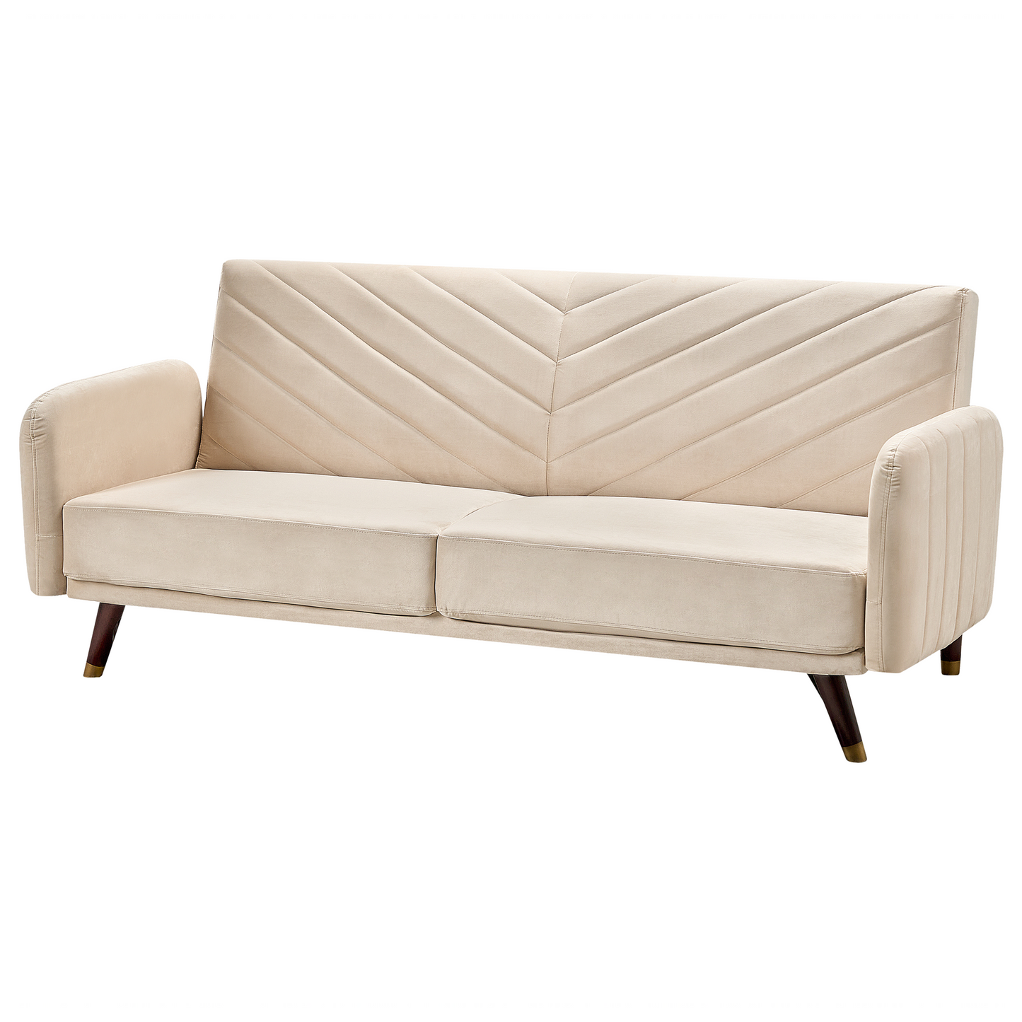 Sofa Bed Beige Velvet Fabric Retro Living Room 3 Seater Wooden Legs Track Arms Beliani