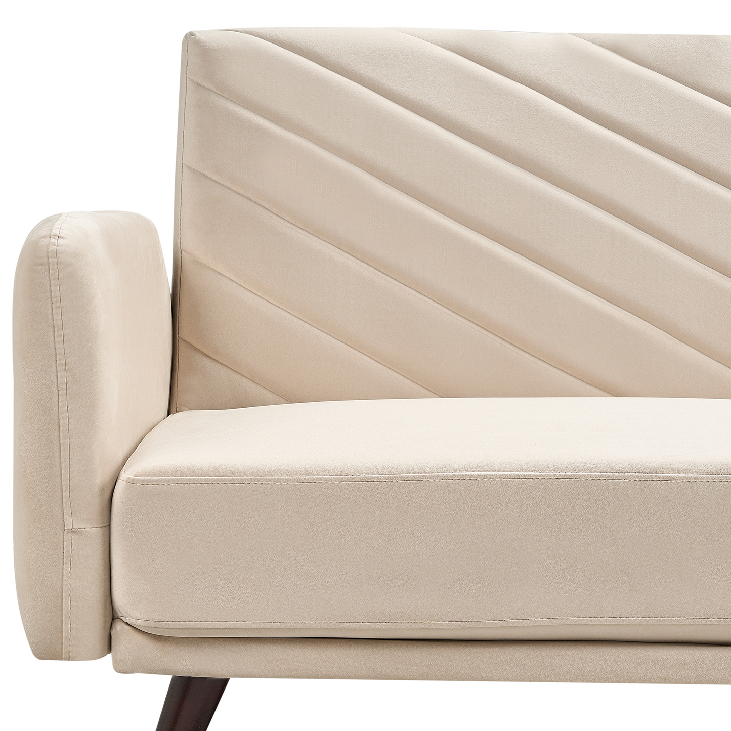 Sofa Bed Beige Velvet Fabric Retro Living Room 3 Seater Wooden Legs Track Arms Beliani