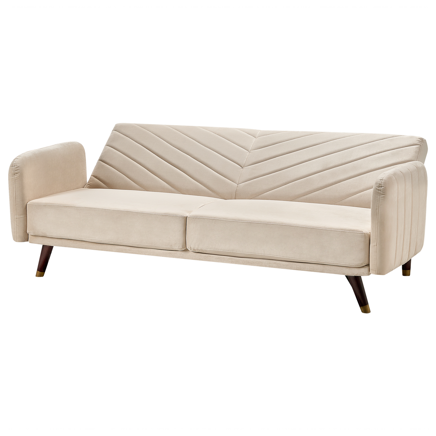 Sofa Bed Beige Velvet Fabric Retro Living Room 3 Seater Wooden Legs Track Arms Beliani