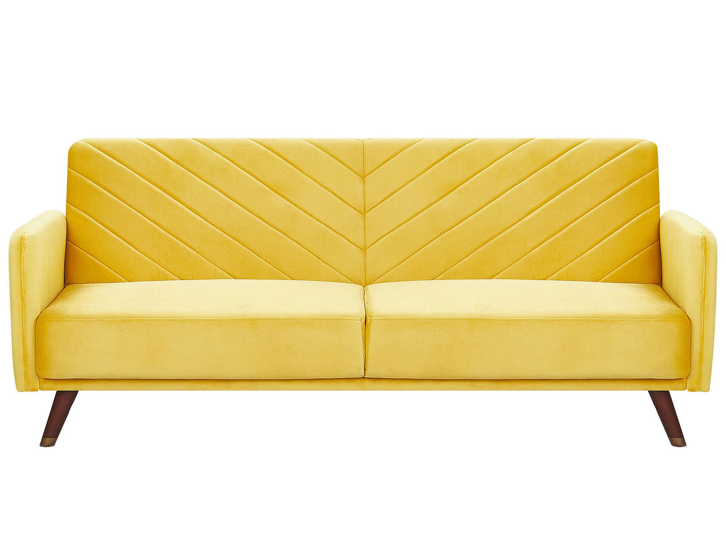 Sofa Bed Yellow Velvet Fabric Retro Living Room 3 Seater Wooden Legs Track Arms Beliani