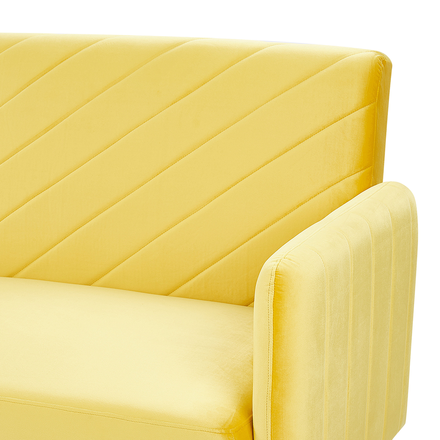 Sofa Bed Yellow Velvet Fabric Retro Living Room 3 Seater Wooden Legs Track Arms Beliani